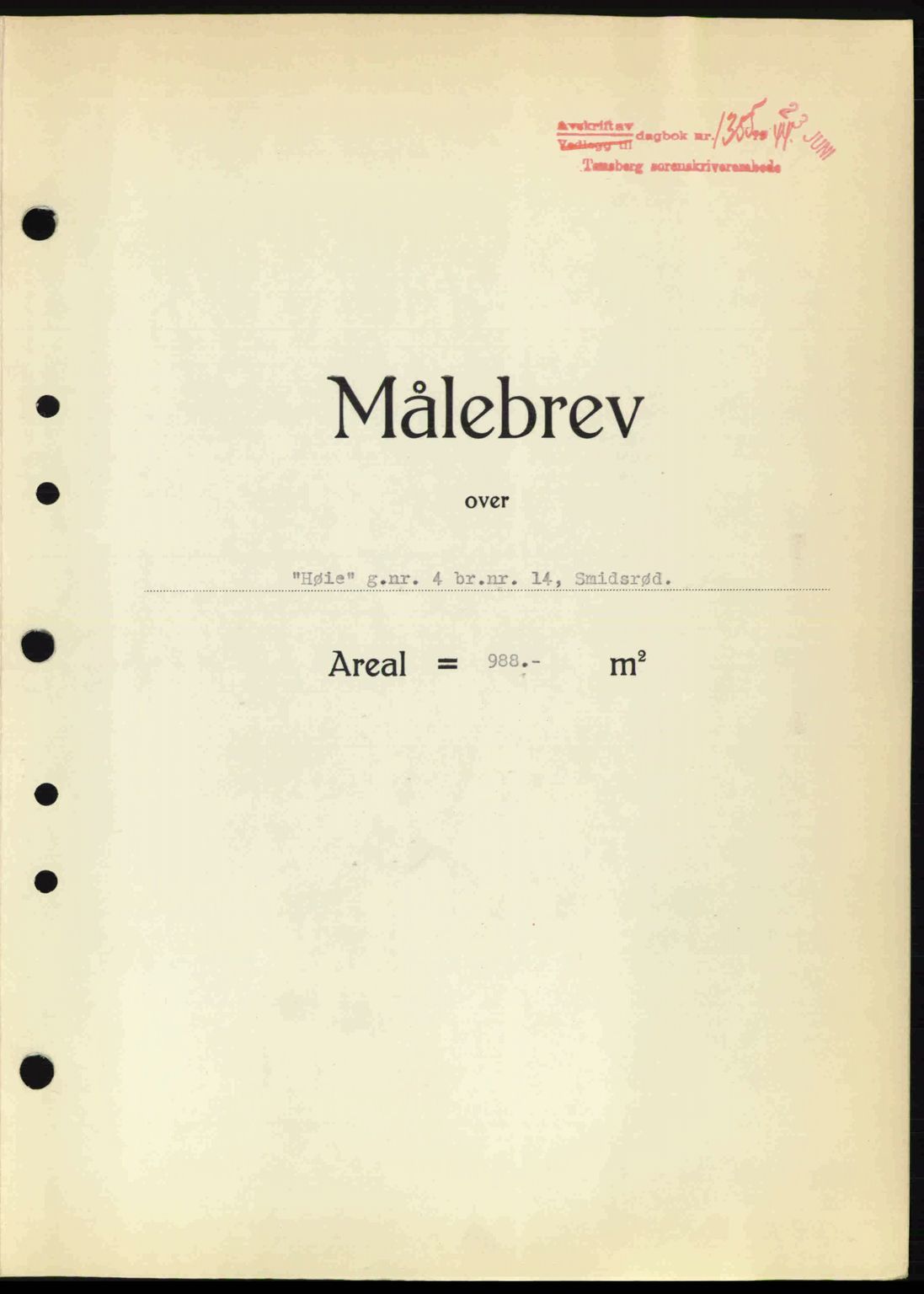 Tønsberg sorenskriveri, AV/SAKO-A-130/G/Ga/Gaa/L0015: Mortgage book no. A15, 1944-1944, Diary no: : 1355/1944