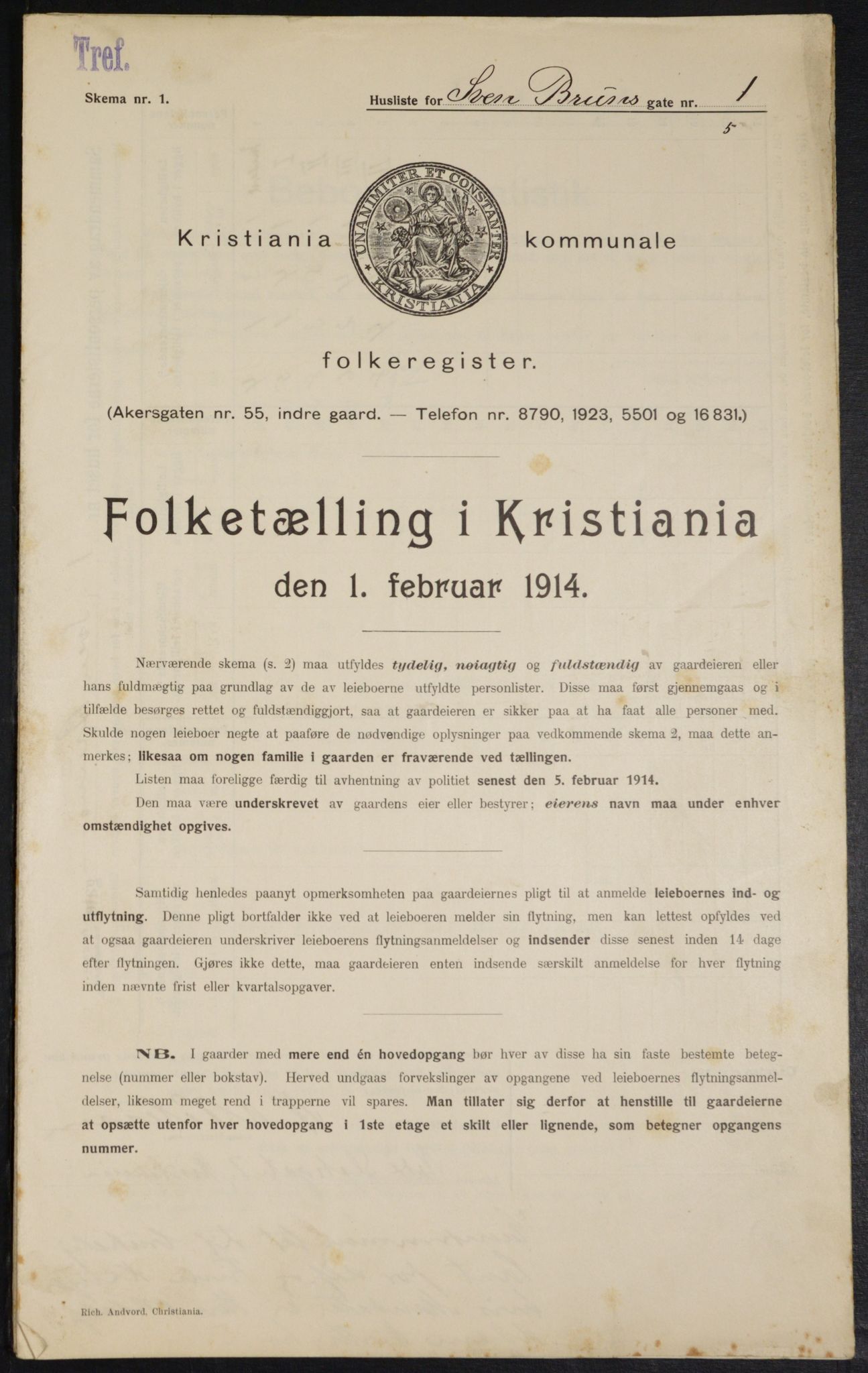 OBA, Municipal Census 1914 for Kristiania, 1914, p. 105447