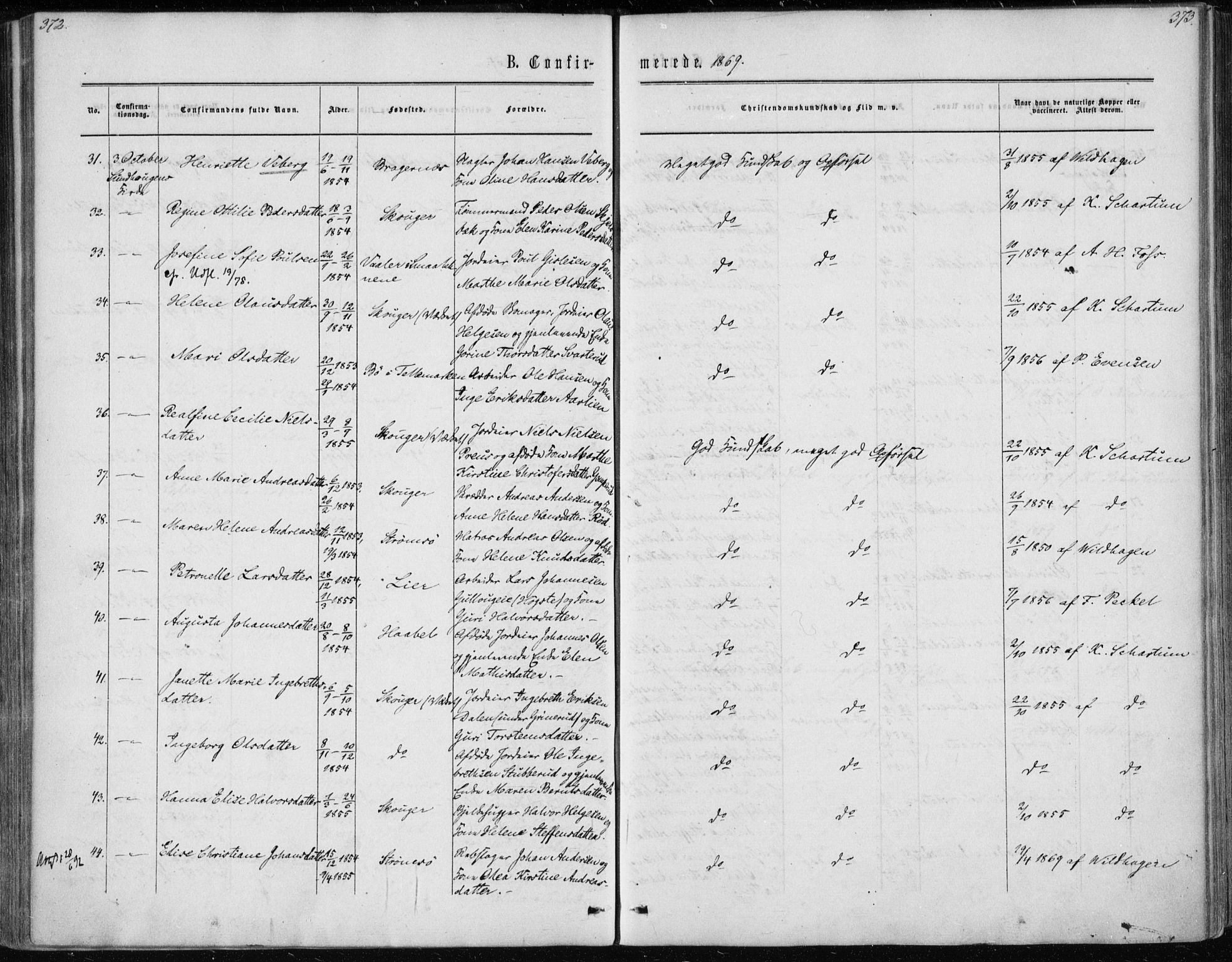 Skoger kirkebøker, AV/SAKO-A-59/F/Fa/L0004: Parish register (official) no. I 4, 1862-1872, p. 372-373