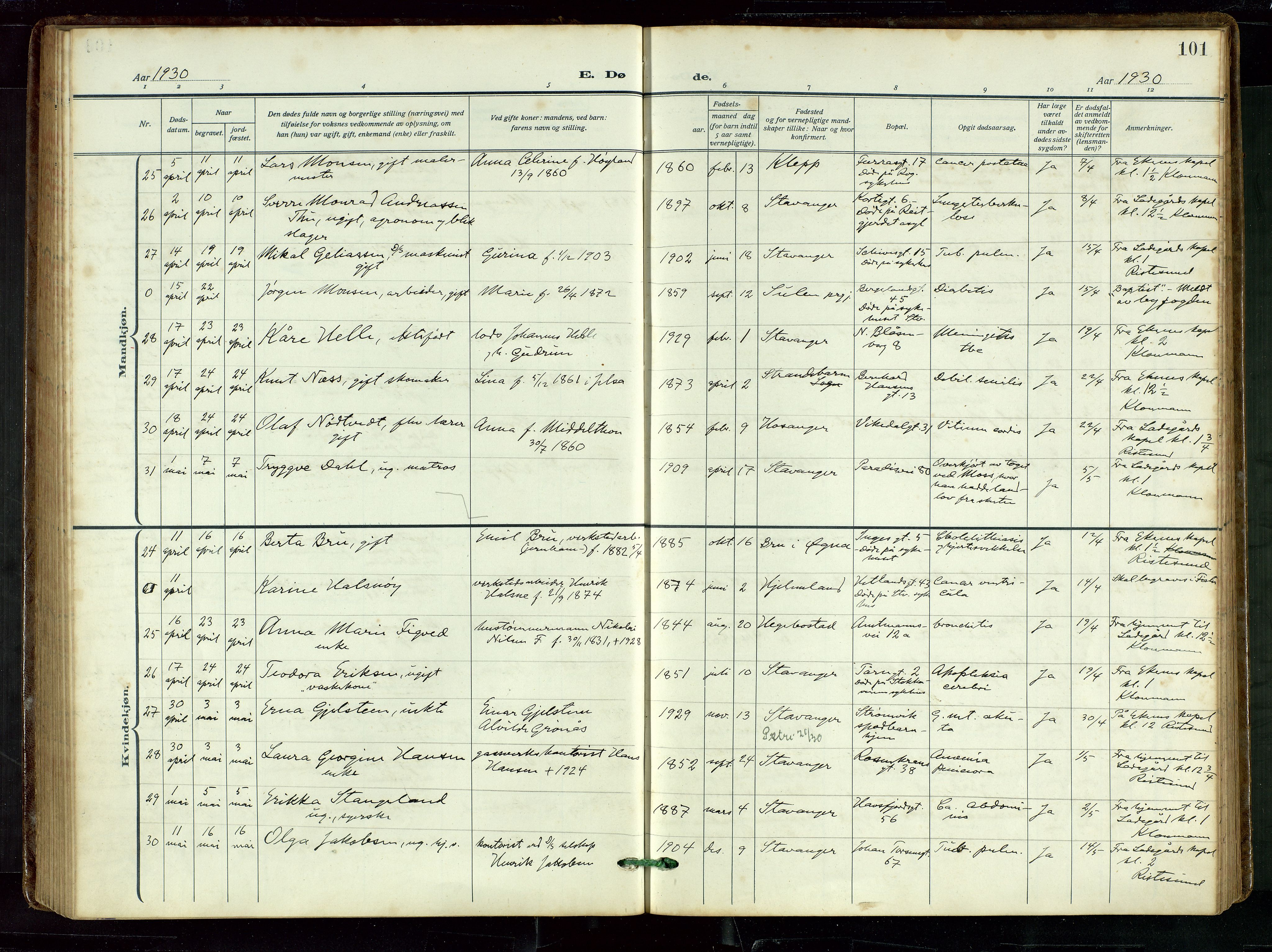 St. Petri sokneprestkontor, AV/SAST-A-101813/002/D/L0003: Parish register (official) no. A 28, 1919-1938, p. 101