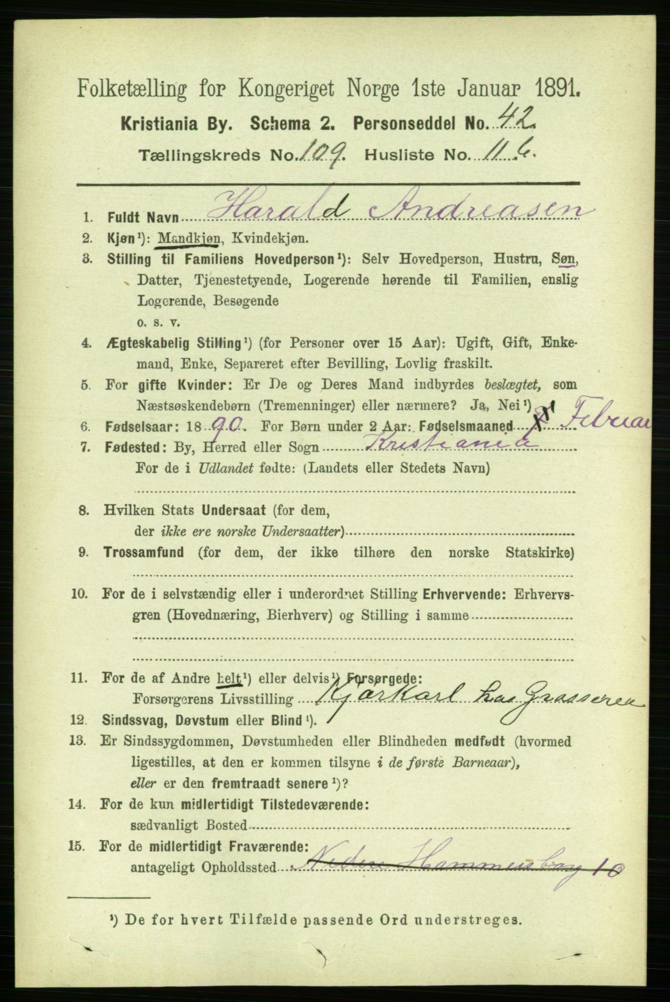 RA, 1891 census for 0301 Kristiania, 1891, p. 56674