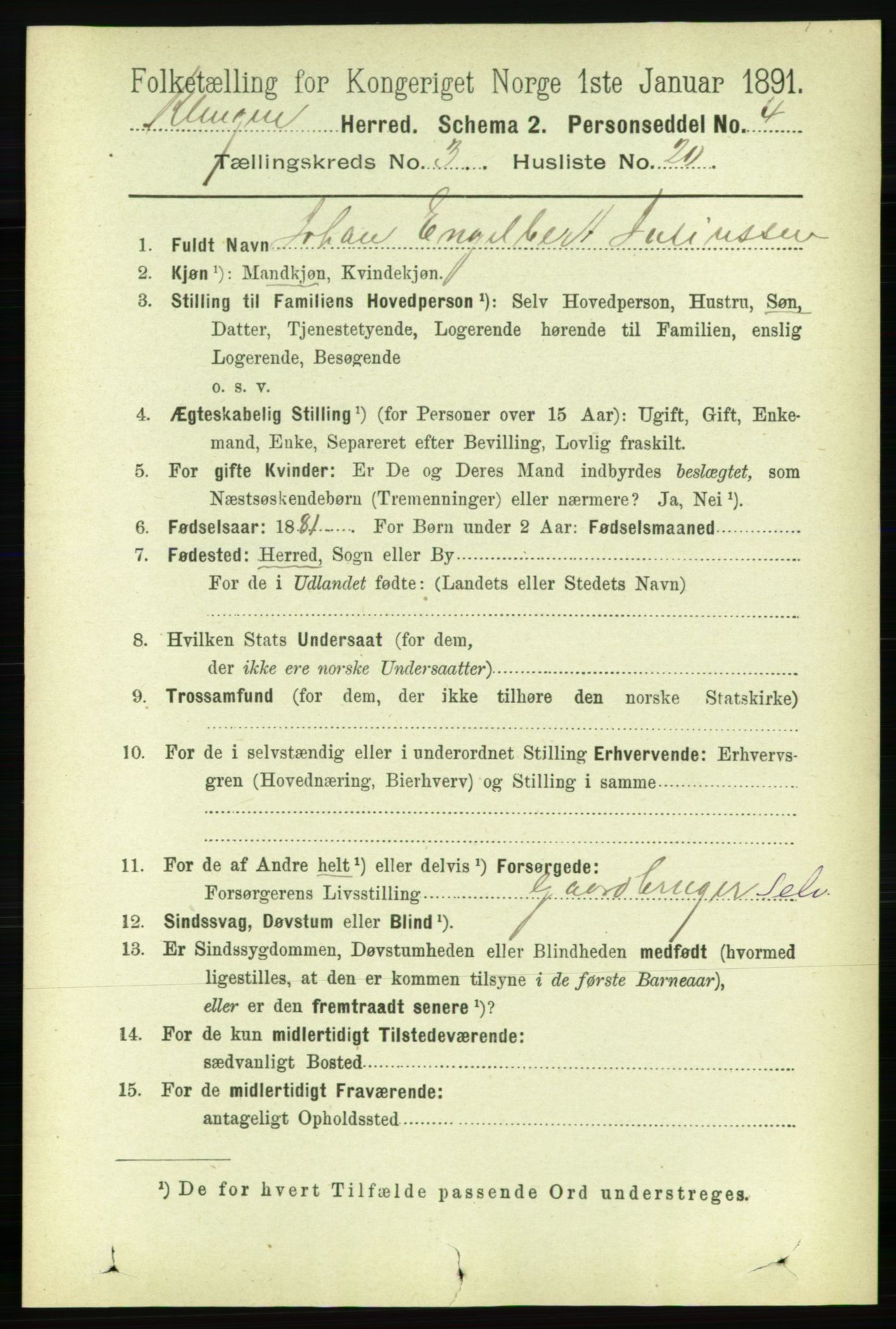 RA, 1891 census for 1746 Klinga, 1891, p. 836