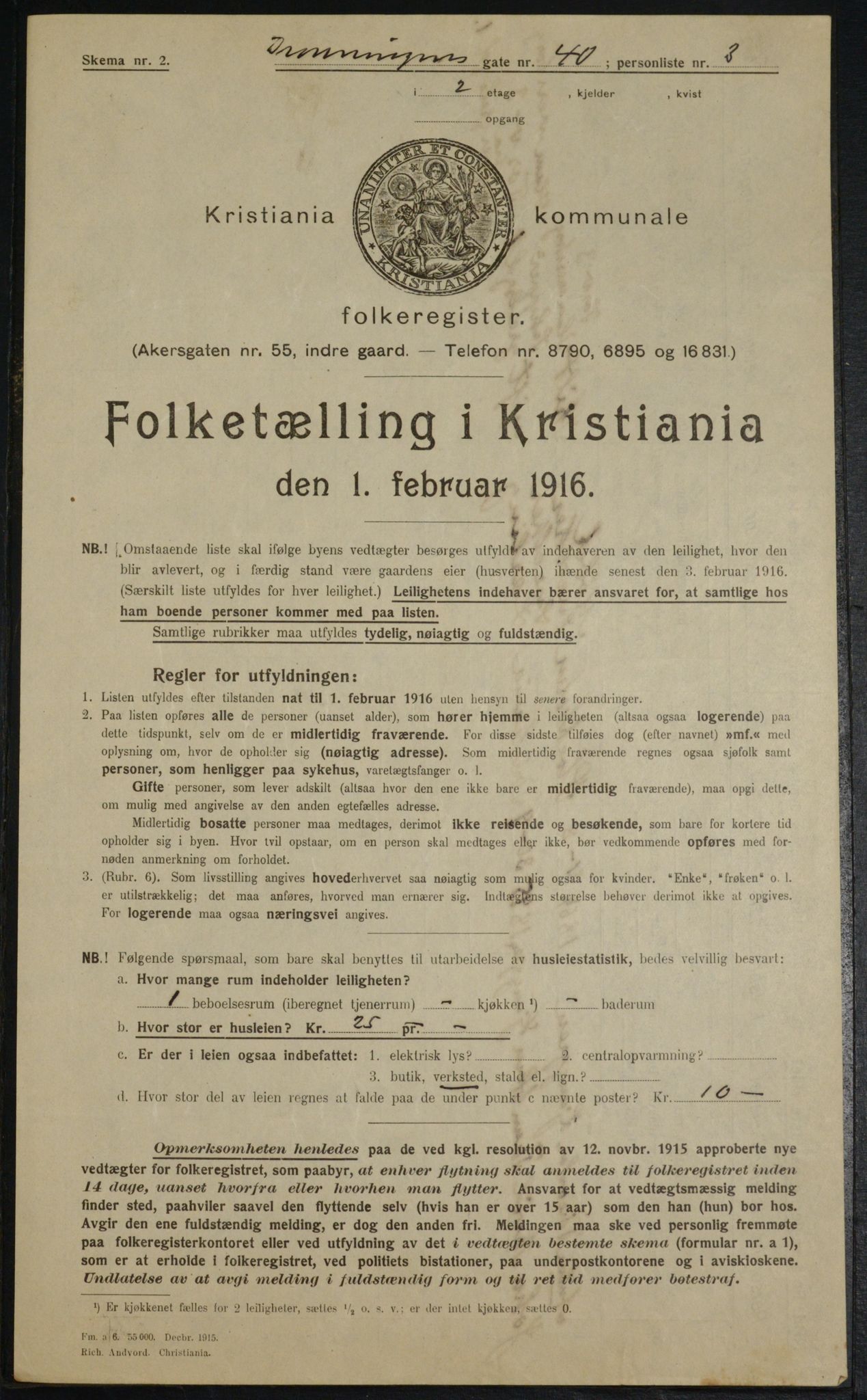 OBA, Municipal Census 1916 for Kristiania, 1916, p. 17486