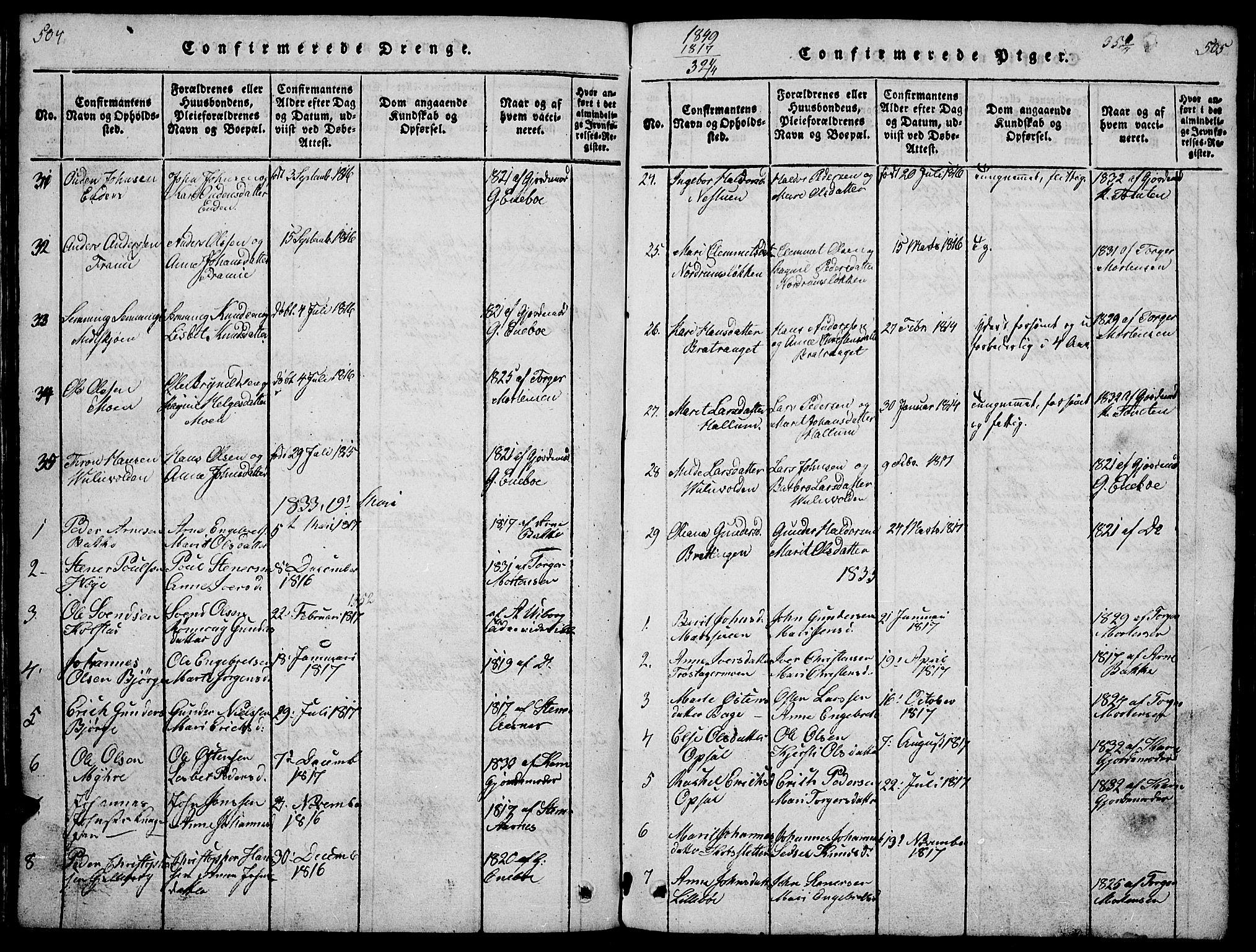 Ringebu prestekontor, SAH/PREST-082/H/Ha/Hab/L0001: Parish register (copy) no. 1, 1821-1839, p. 504-505