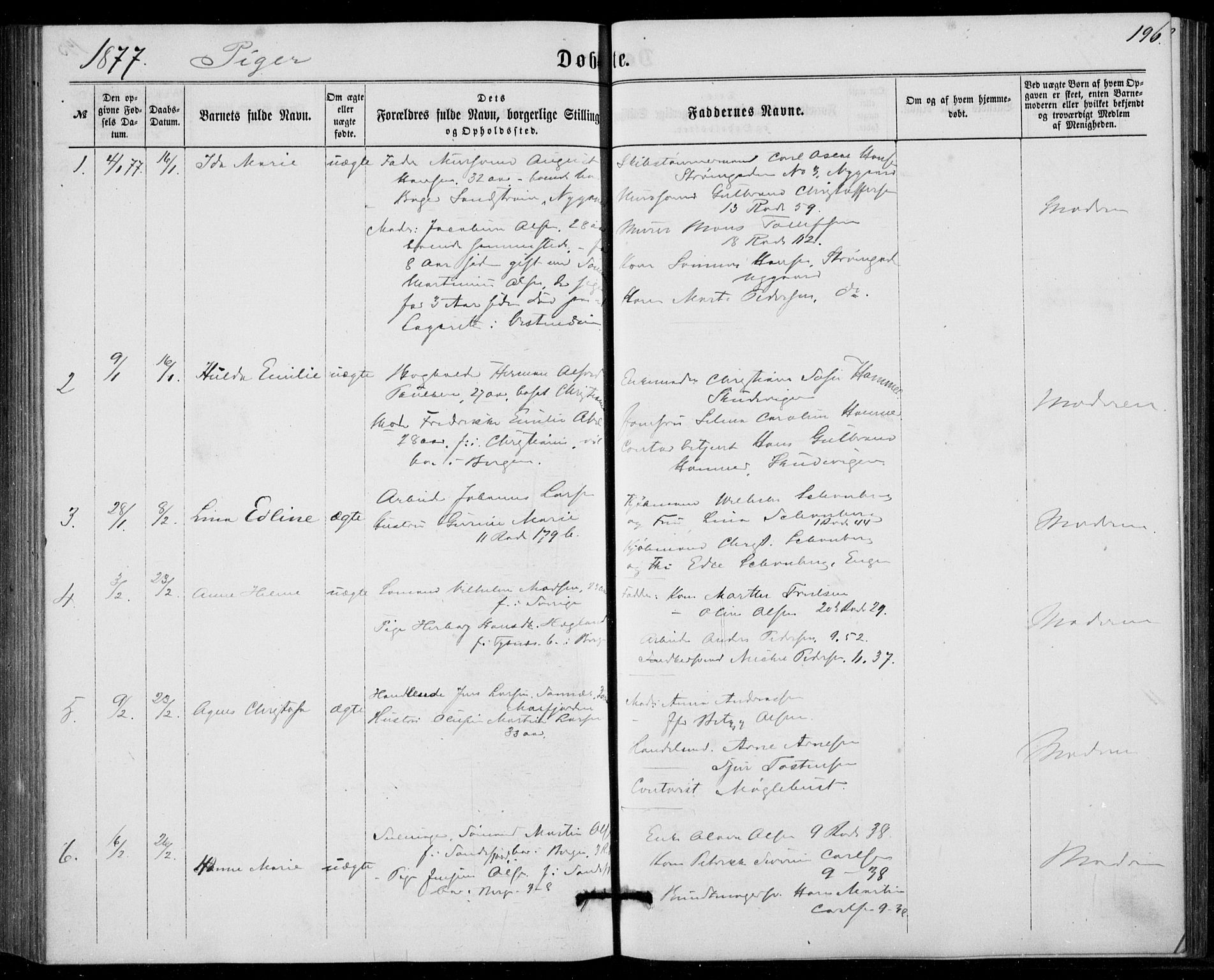 Fødselsstiftelsens sokneprestembete, ført av overlegen*, SAB/-: Parish register (official) no. A 1, 1863-1883, p. 196
