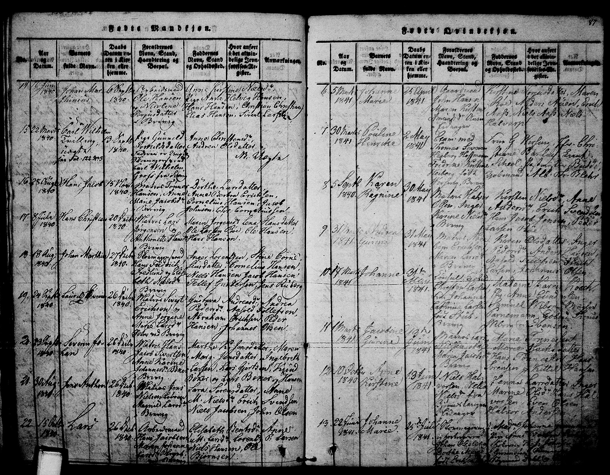 Brevik kirkebøker, AV/SAKO-A-255/F/Fa/L0004: Parish register (official) no. 4, 1814-1846, p. 87