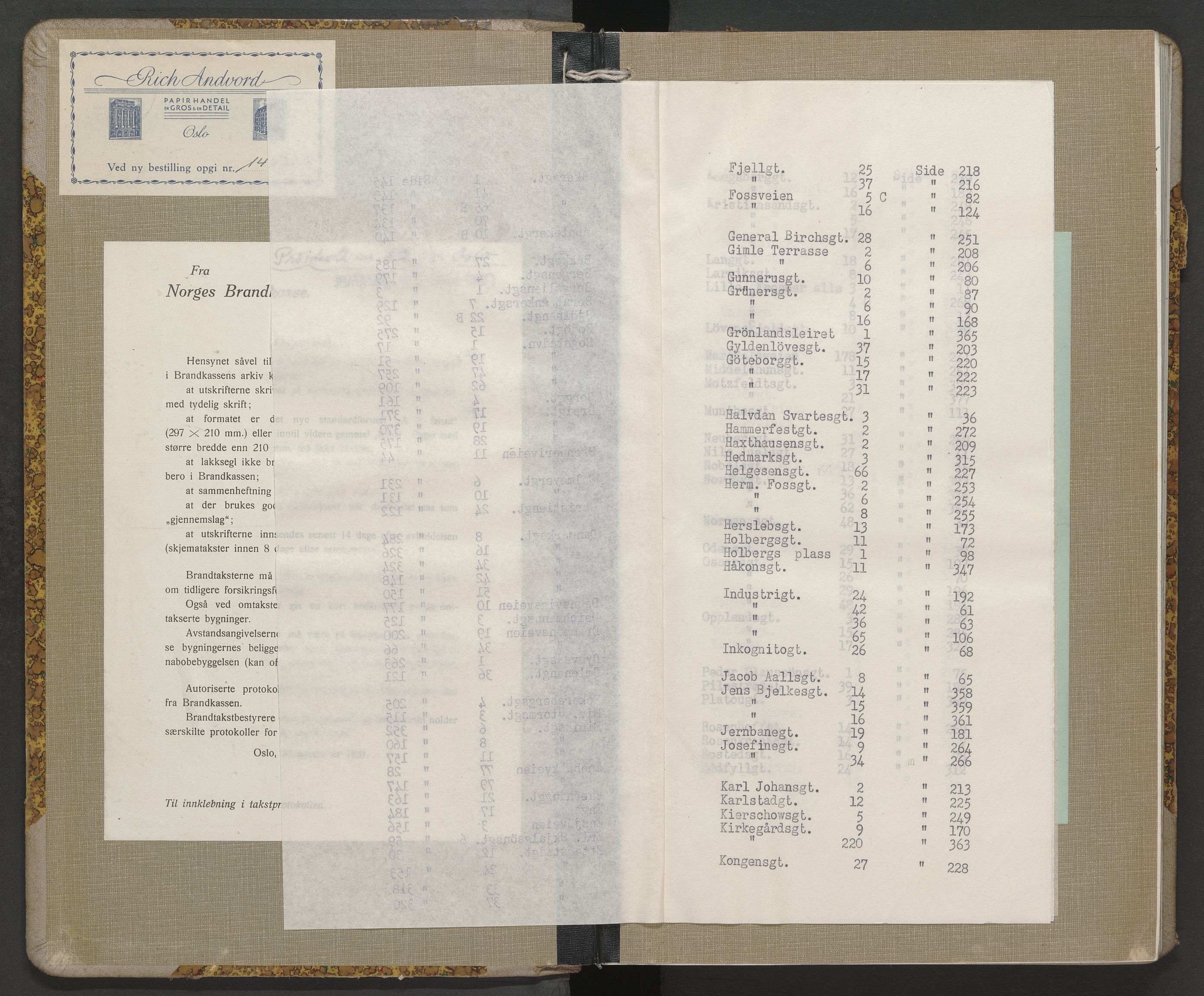 Norges brannkasse, branntakster Oslo, SAO/A-11402/F/Fb/L0006: Branntakstprotokoll, 1943-1944