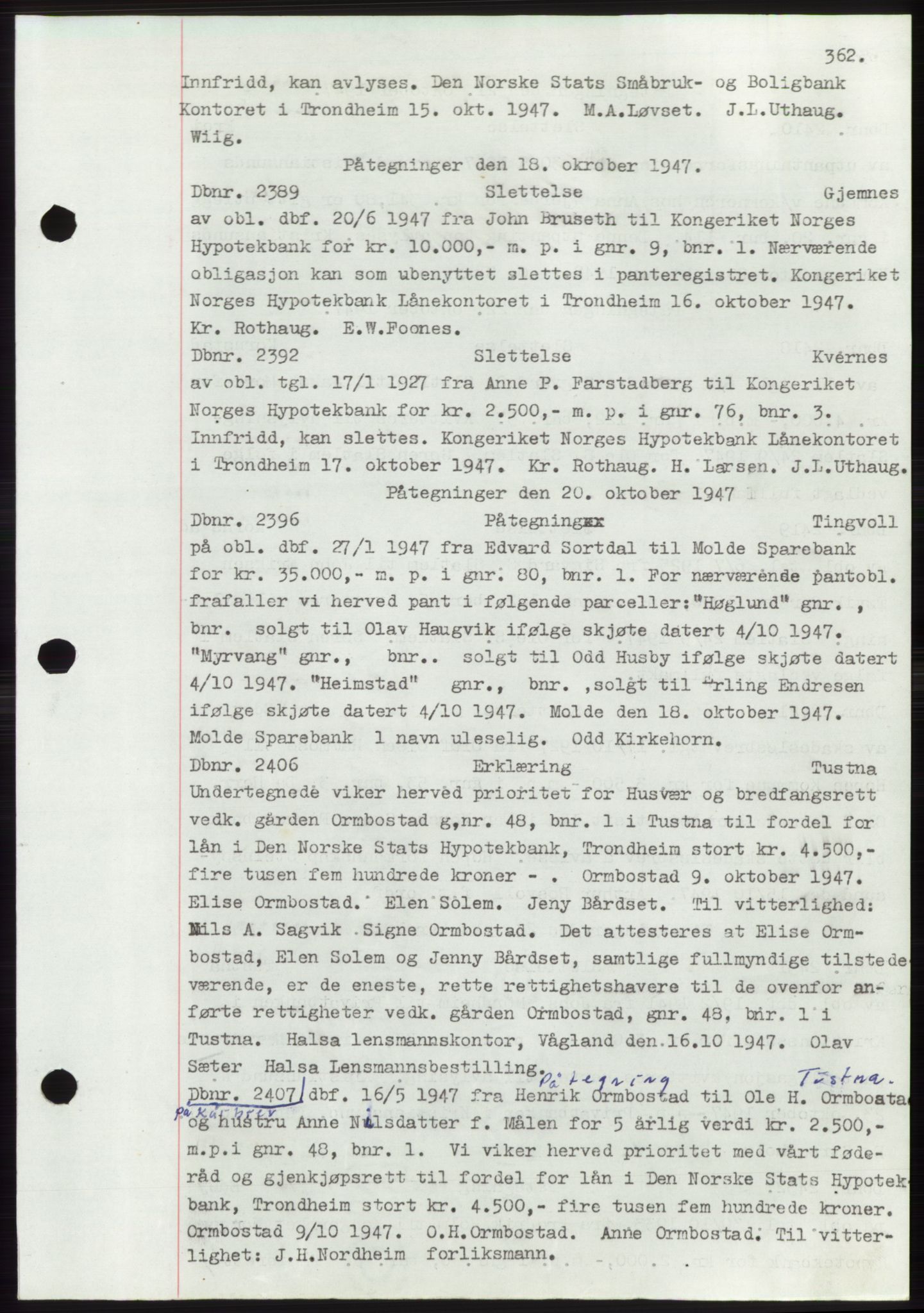 Nordmøre sorenskriveri, SAT/A-4132/1/2/2Ca: Mortgage book no. C82b, 1946-1951, Diary no: : 2389/1947