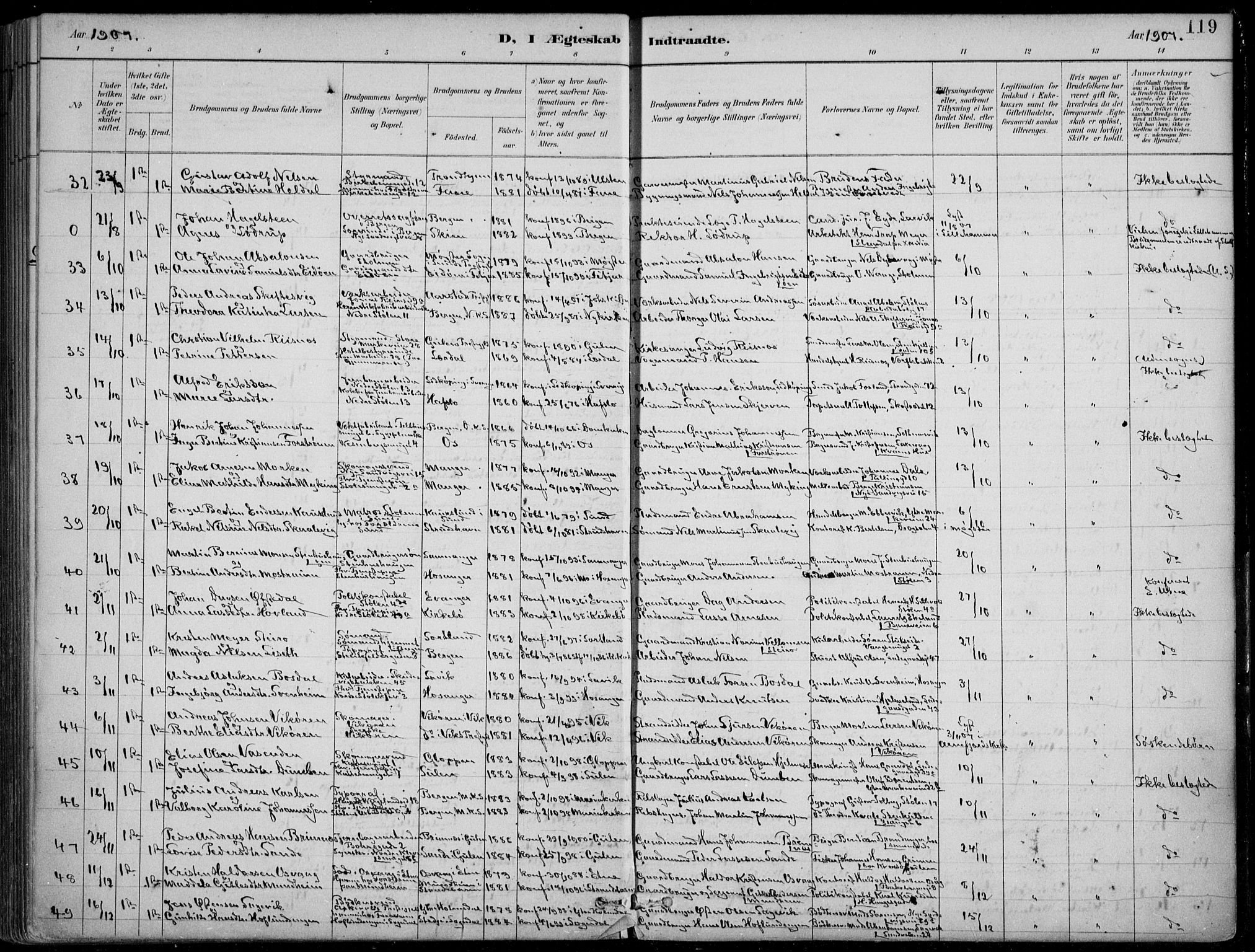 Mariakirken Sokneprestembete, AV/SAB-A-76901/H/Hab/L0008: Parish register (copy) no. A 8, 1889-1908, p. 119