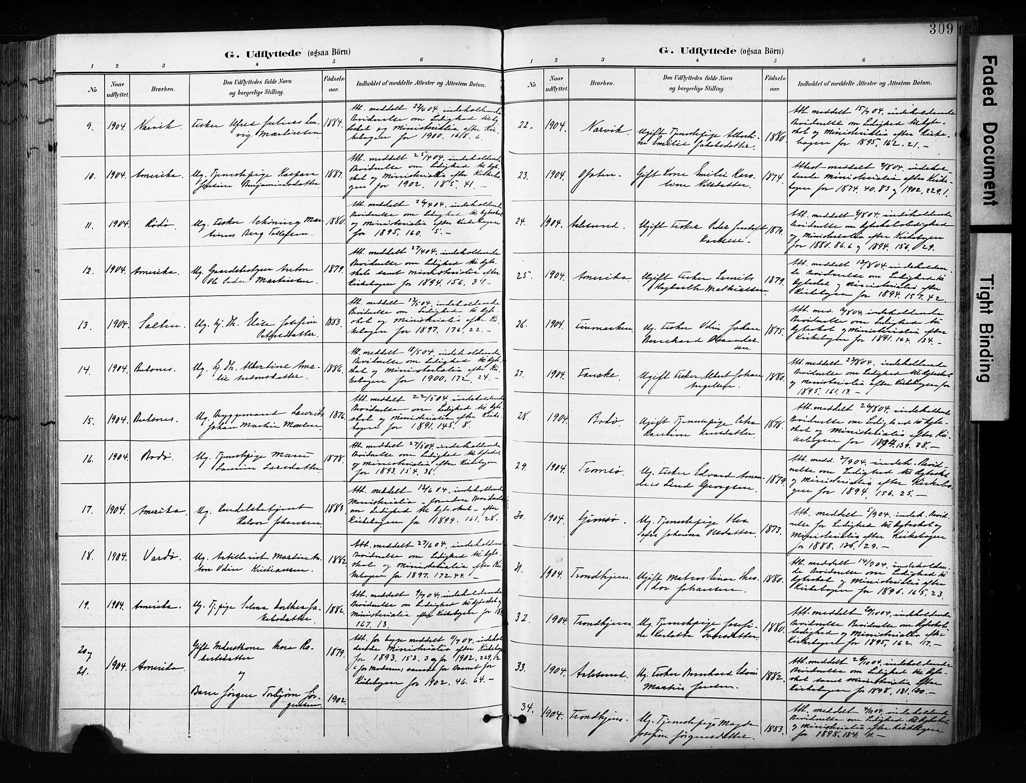 Ministerialprotokoller, klokkerbøker og fødselsregistre - Nordland, AV/SAT-A-1459/880/L1134: Parish register (official) no. 880A08, 1899-1908, p. 309