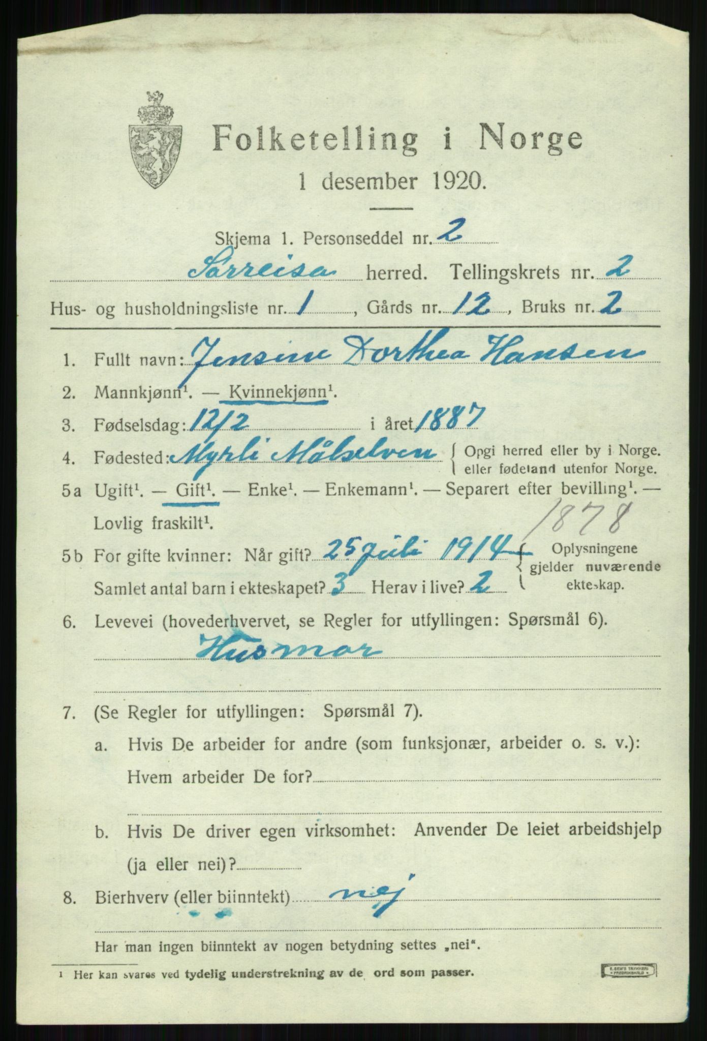 SATØ, 1920 census for Sørreisa, 1920, p. 968