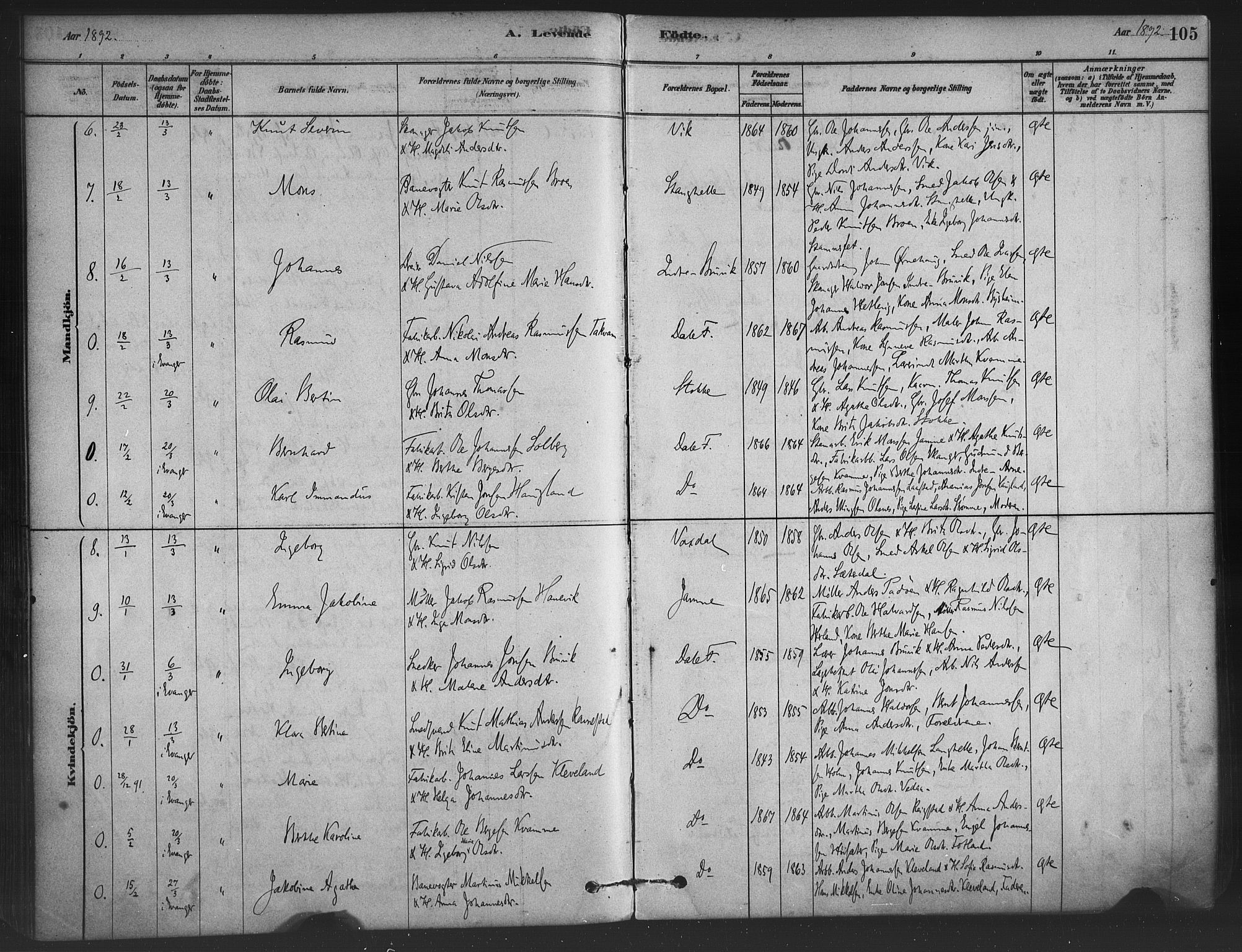 Bruvik Sokneprestembete, SAB/A-74701/H/Haa: Parish register (official) no. B 1, 1878-1904, p. 105