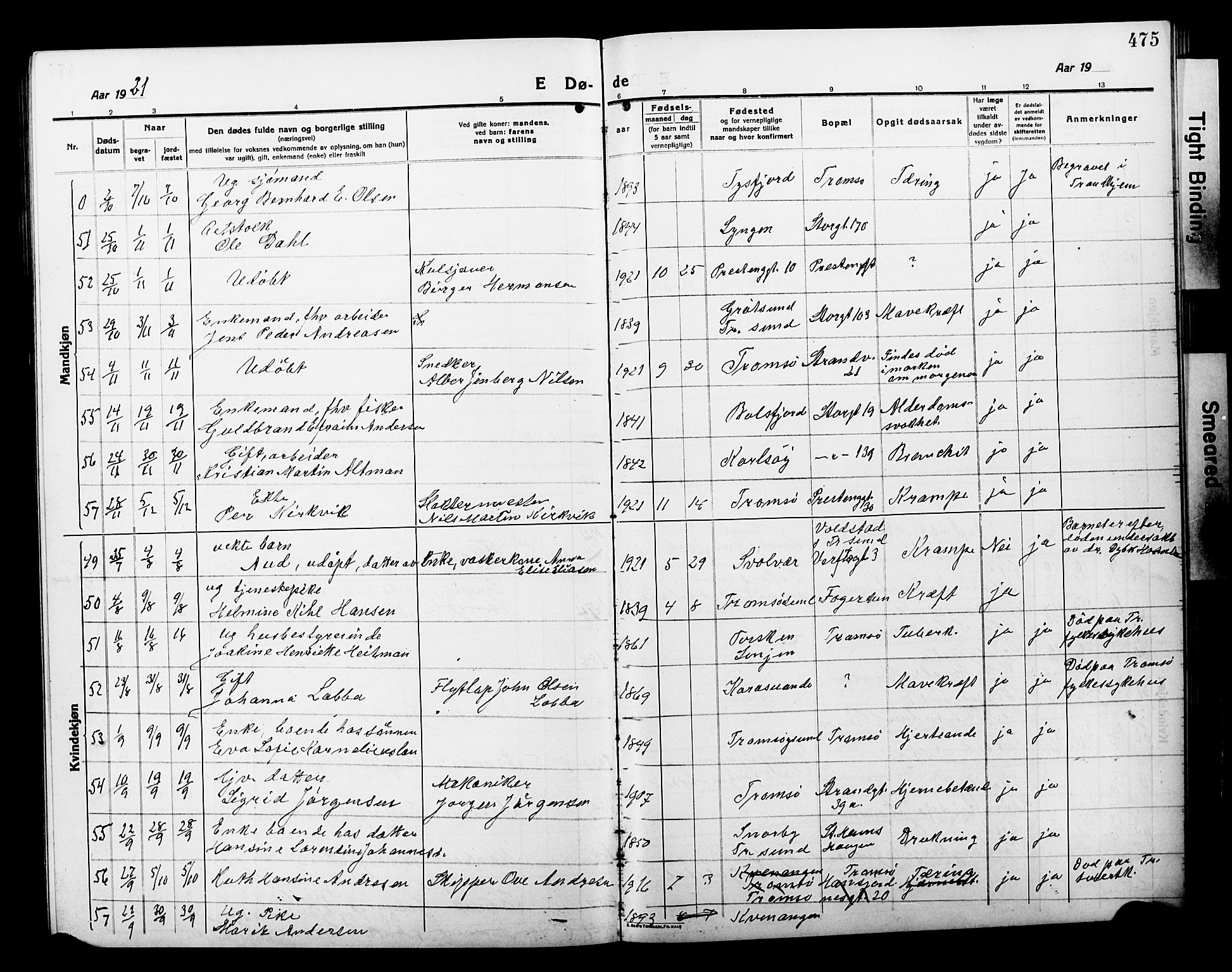 Tromsø sokneprestkontor/stiftsprosti/domprosti, AV/SATØ-S-1343/G/Gb/L0009klokker: Parish register (copy) no. 9, 1915-1925, p. 475