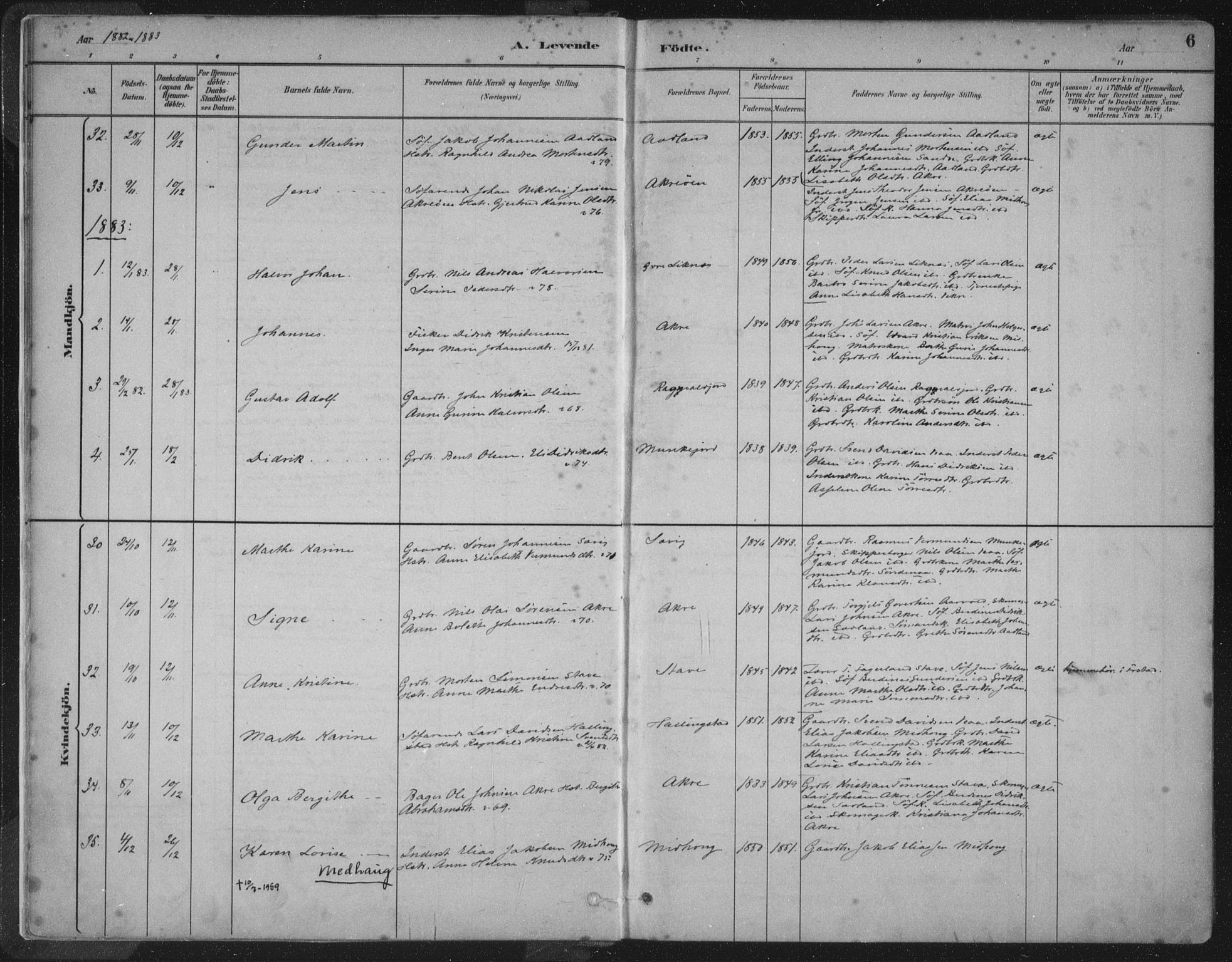 Kopervik sokneprestkontor, SAST/A-101850/H/Ha/Haa/L0004: Parish register (official) no. A 4, 1882-1905, p. 6