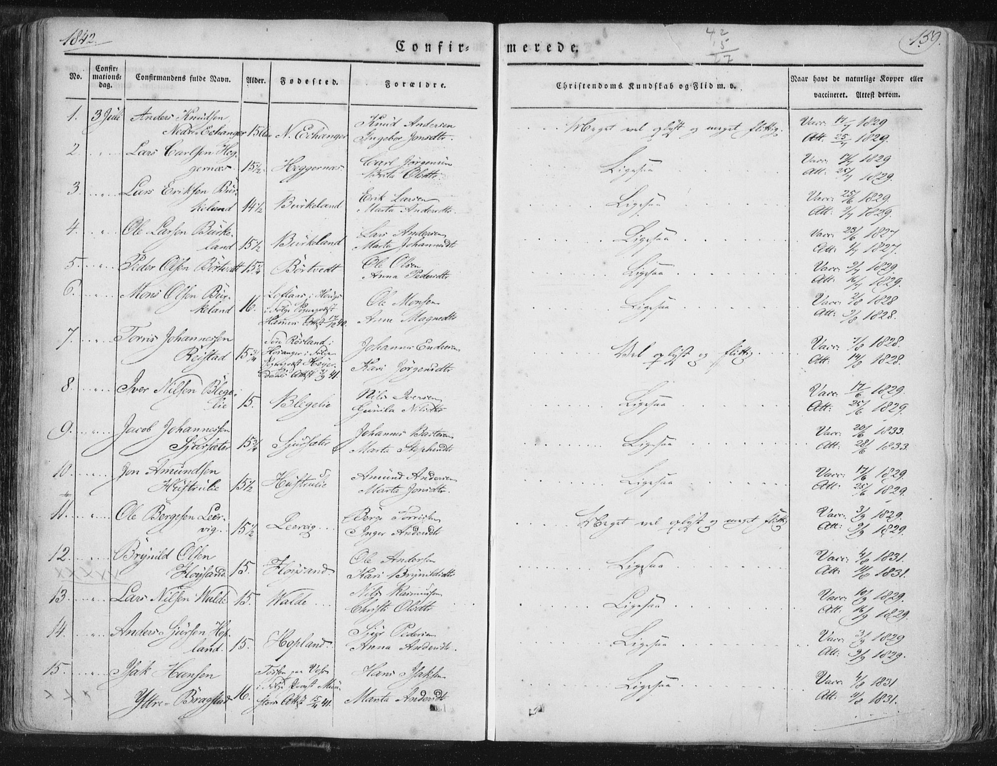 Hamre sokneprestembete, SAB/A-75501/H/Ha/Haa/Haaa/L0012: Parish register (official) no. A 12, 1834-1845, p. 159