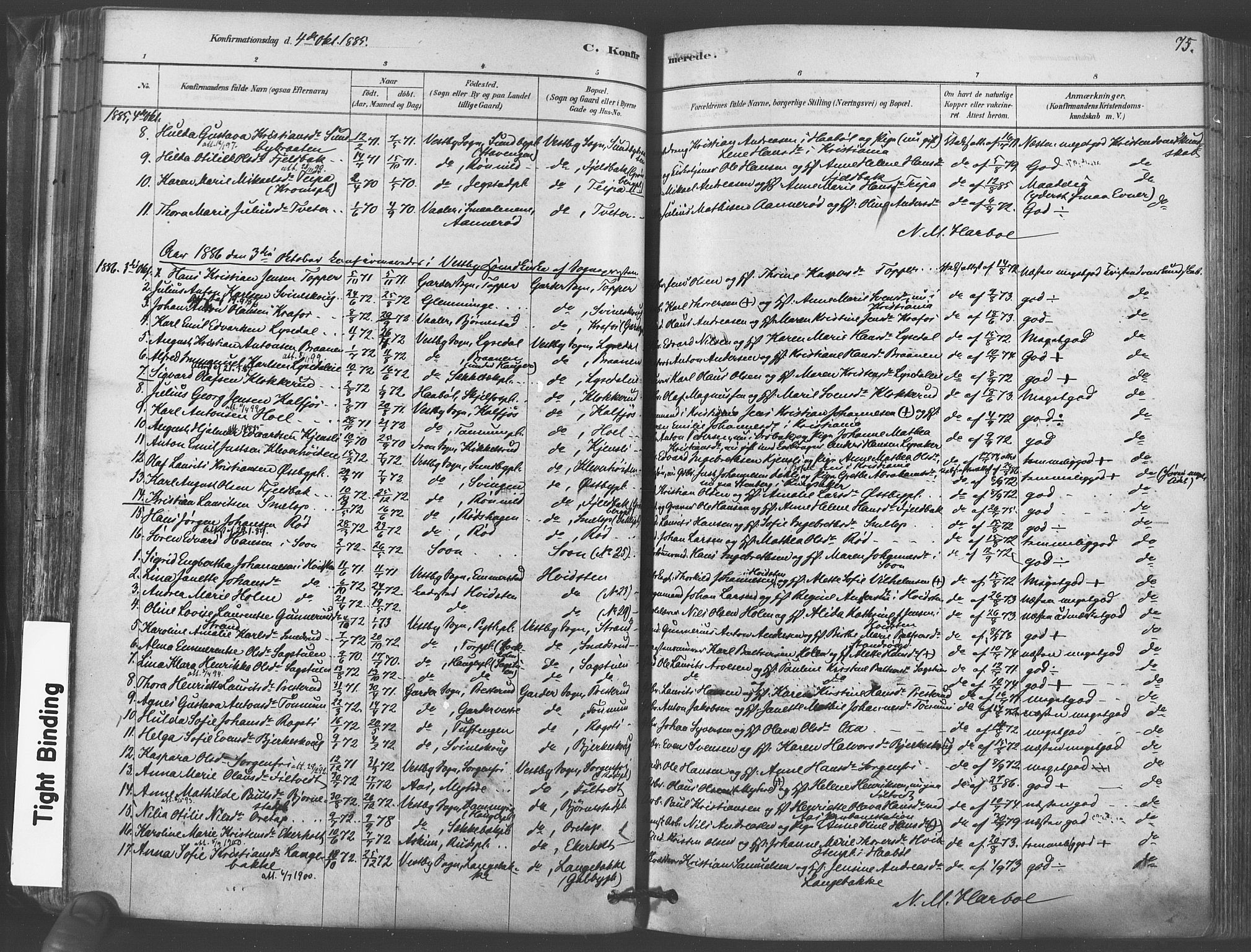 Vestby prestekontor Kirkebøker, AV/SAO-A-10893/F/Fa/L0009: Parish register (official) no. I 9, 1878-1900, p. 75