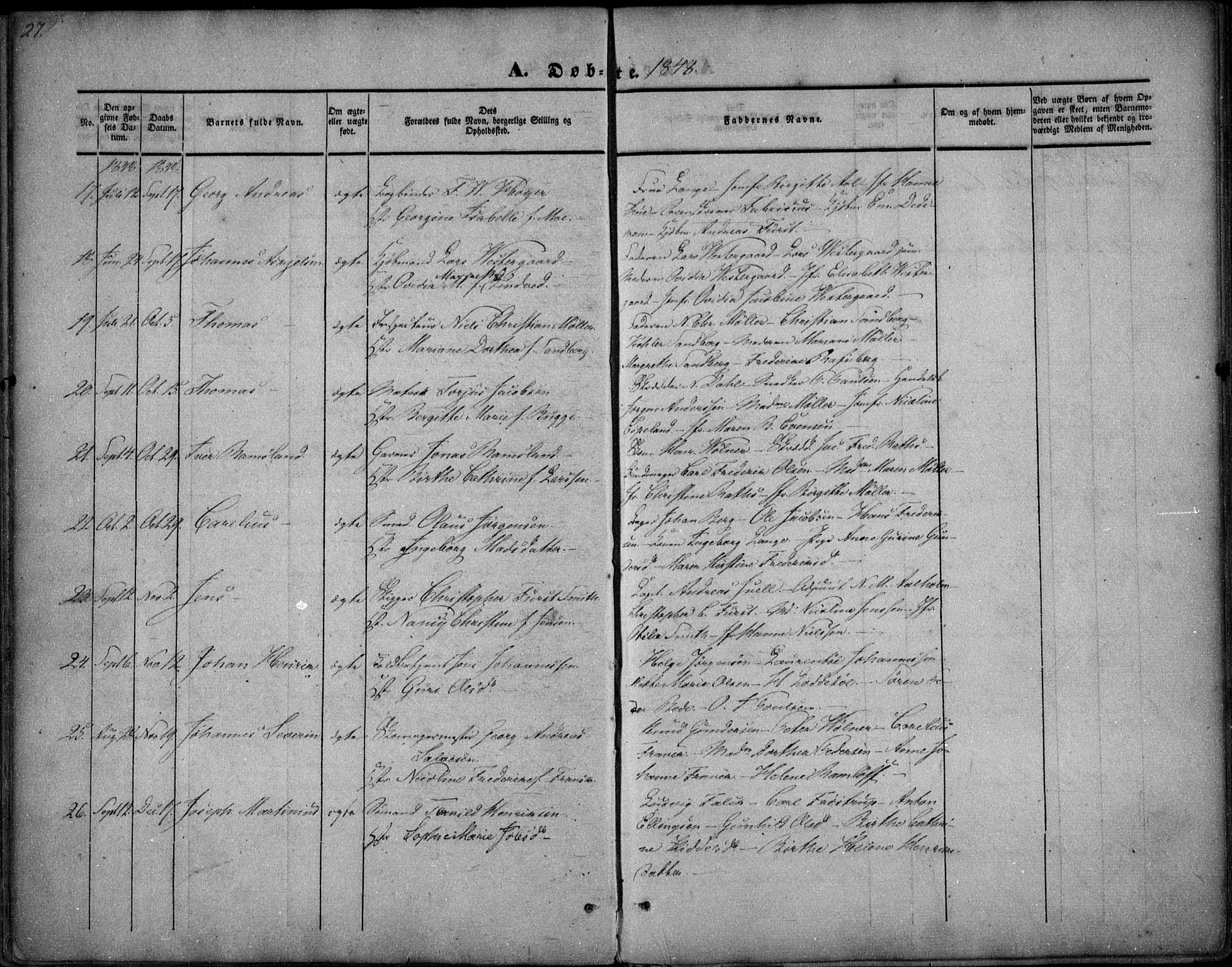 Arendal sokneprestkontor, Trefoldighet, AV/SAK-1111-0040/F/Fa/L0005: Parish register (official) no. A 5, 1838-1854, p. 27