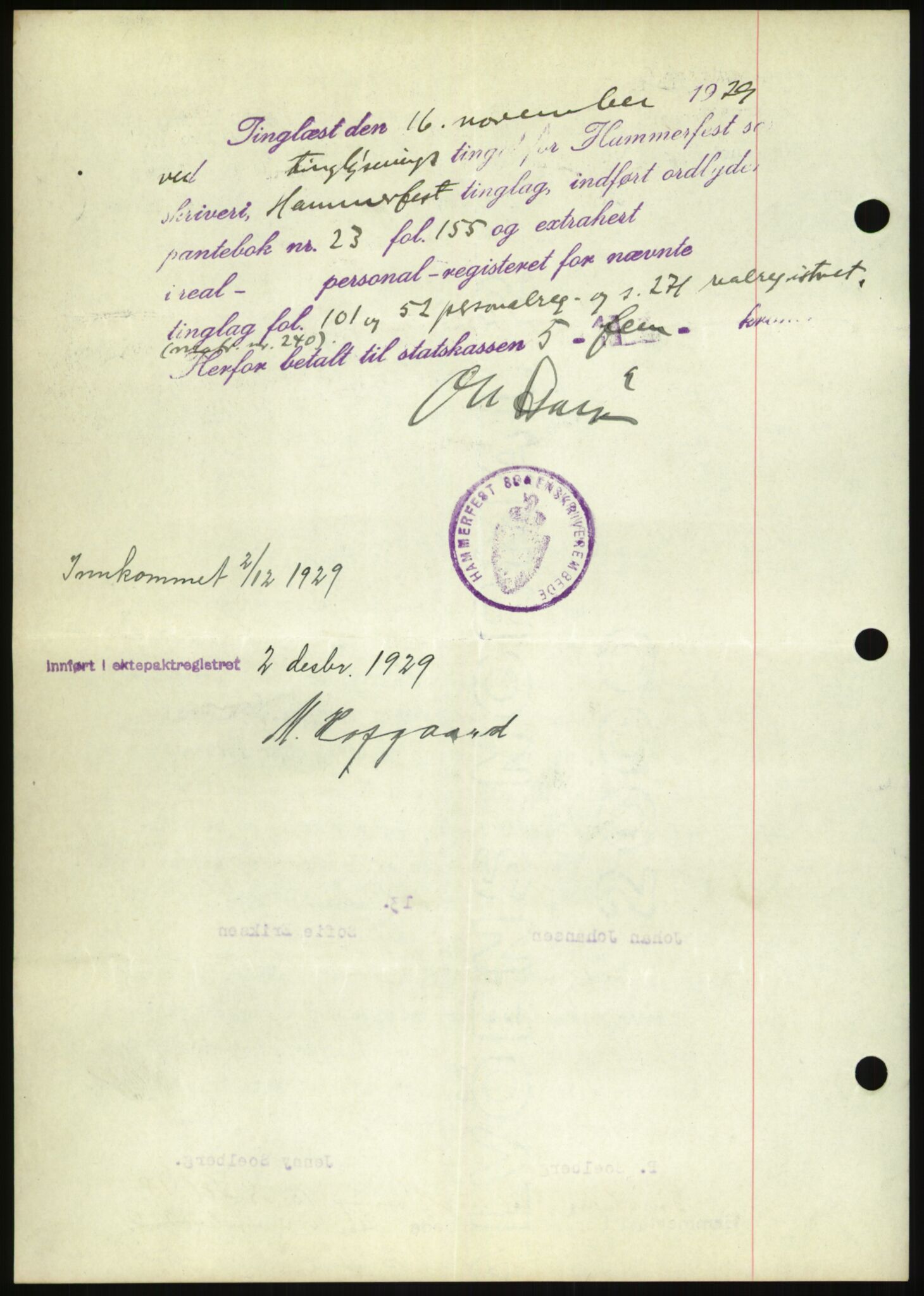 Oslo byskriverembete, AV/SAO-A-10227/2/G/Gb/L0072: Tinglyste ektepakter, Finnmark, bind 1, 1928-1950
