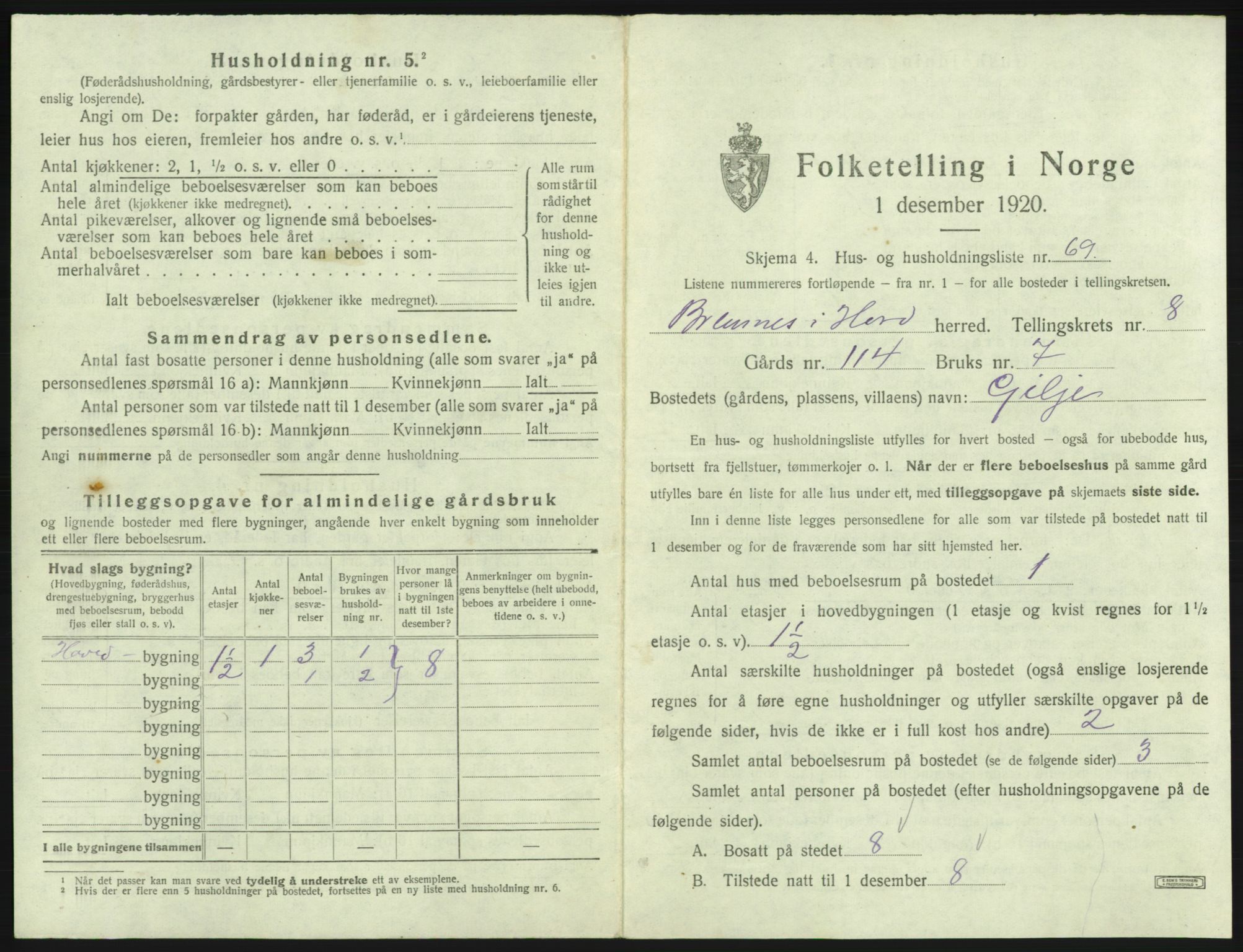 SAB, 1920 census for Bremnes, 1920, p. 770