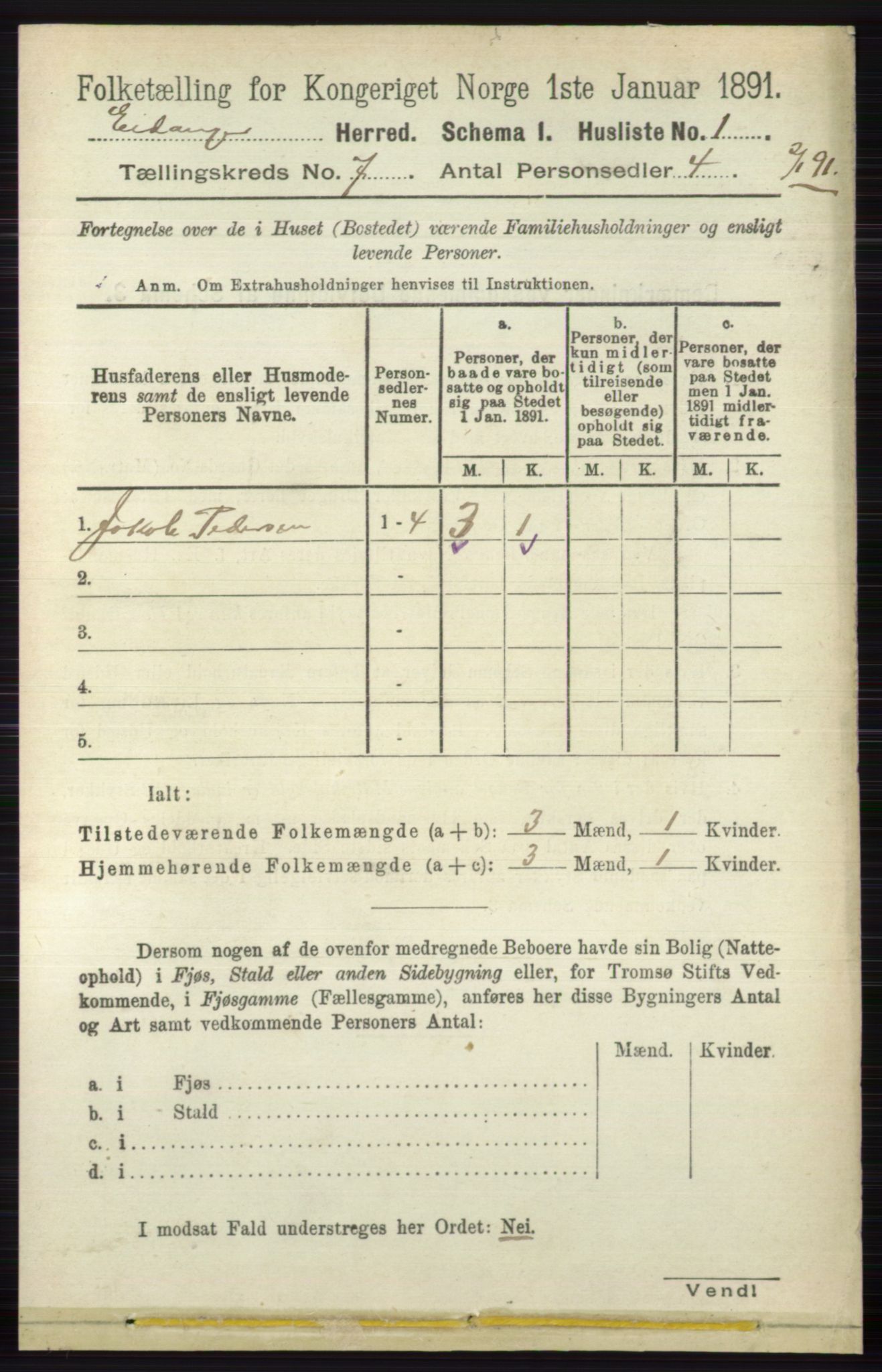 RA, 1891 census for 0813 Eidanger, 1891, p. 2727