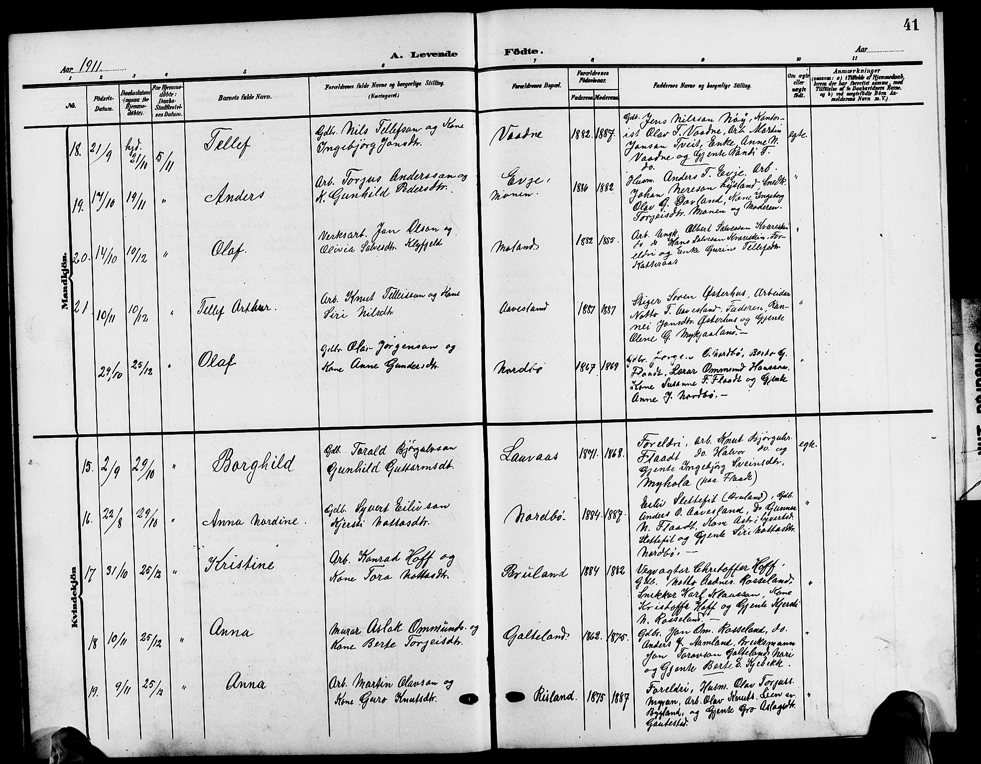 Evje sokneprestkontor, AV/SAK-1111-0008/F/Fb/Fba/L0004: Parish register (copy) no. B 4, 1899-1914, p. 41