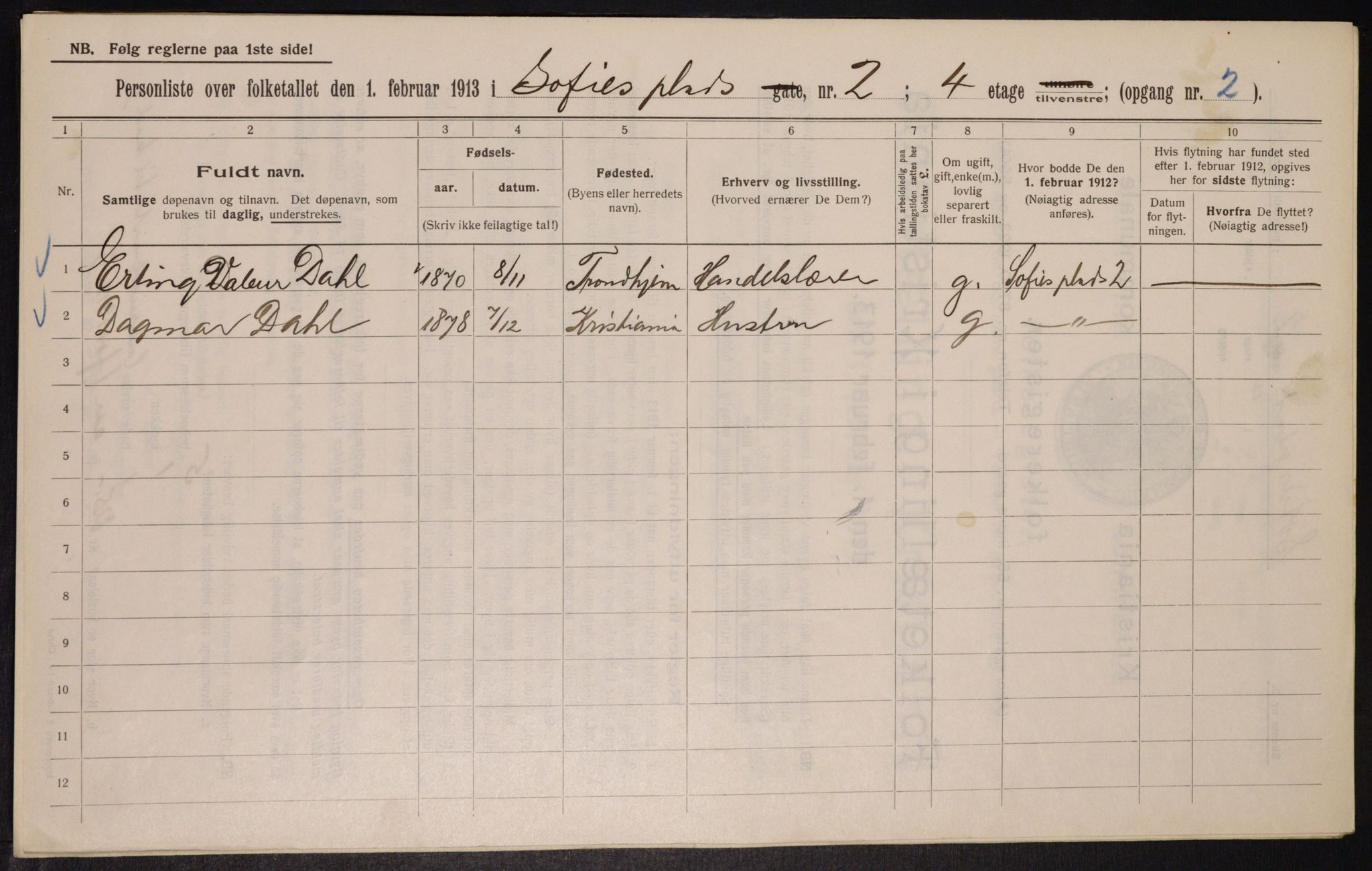 OBA, Municipal Census 1913 for Kristiania, 1913, p. 99382