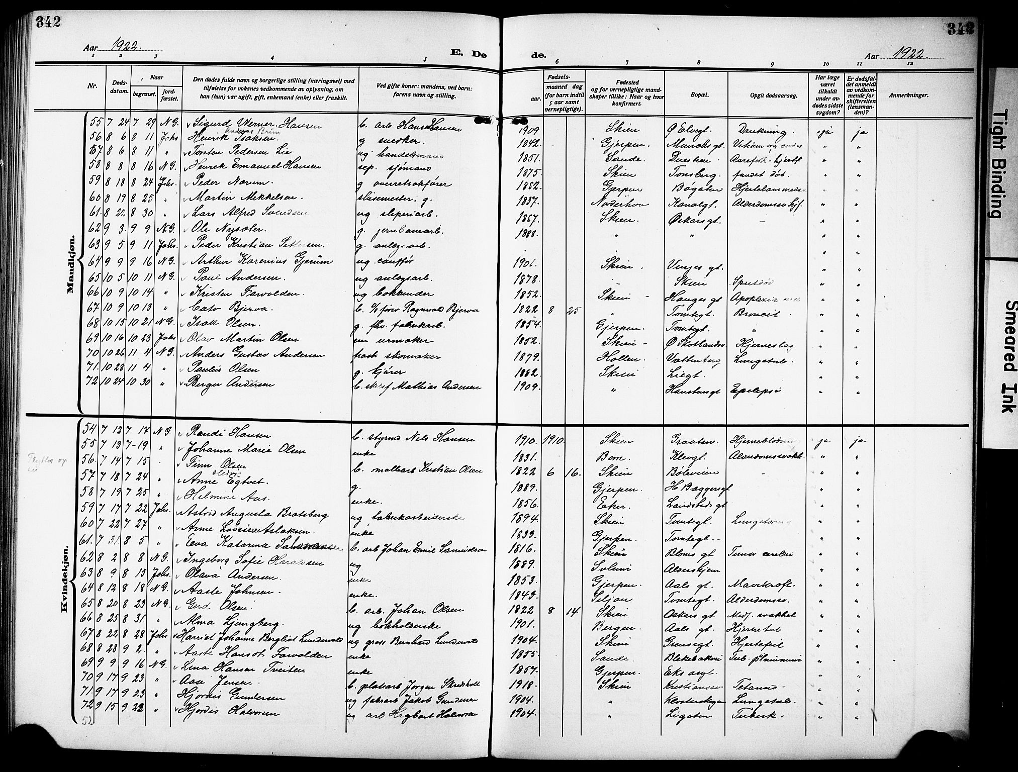 Skien kirkebøker, AV/SAKO-A-302/G/Ga/L0010: Parish register (copy) no. 10, 1920-1931, p. 342