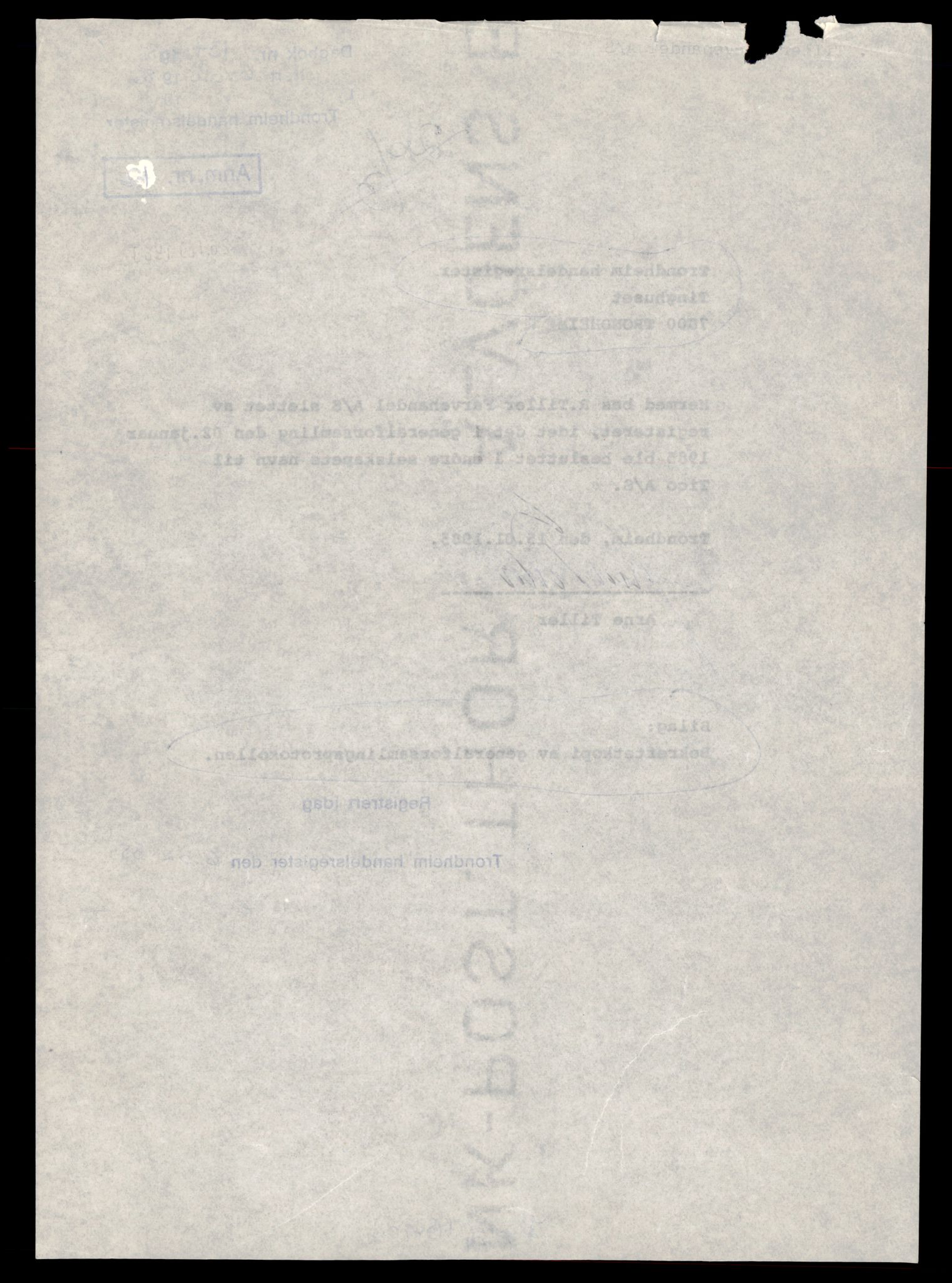 Trondheim byfogd, AV/SAT-A-0003/2/J/Jd/Jdb/L0084: Aksjeselskap, andelslag og borettslag, Ti-Tro, 1982-1985, p. 2