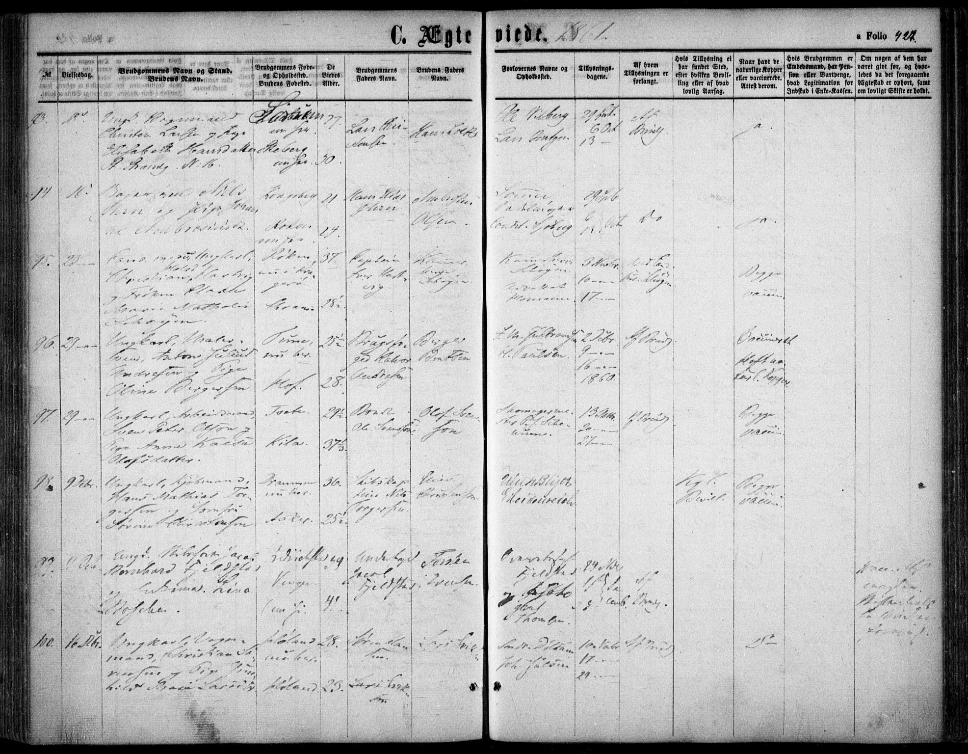 Oslo domkirke Kirkebøker, SAO/A-10752/F/Fa/L0020: Parish register (official) no. 20, 1848-1865, p. 424