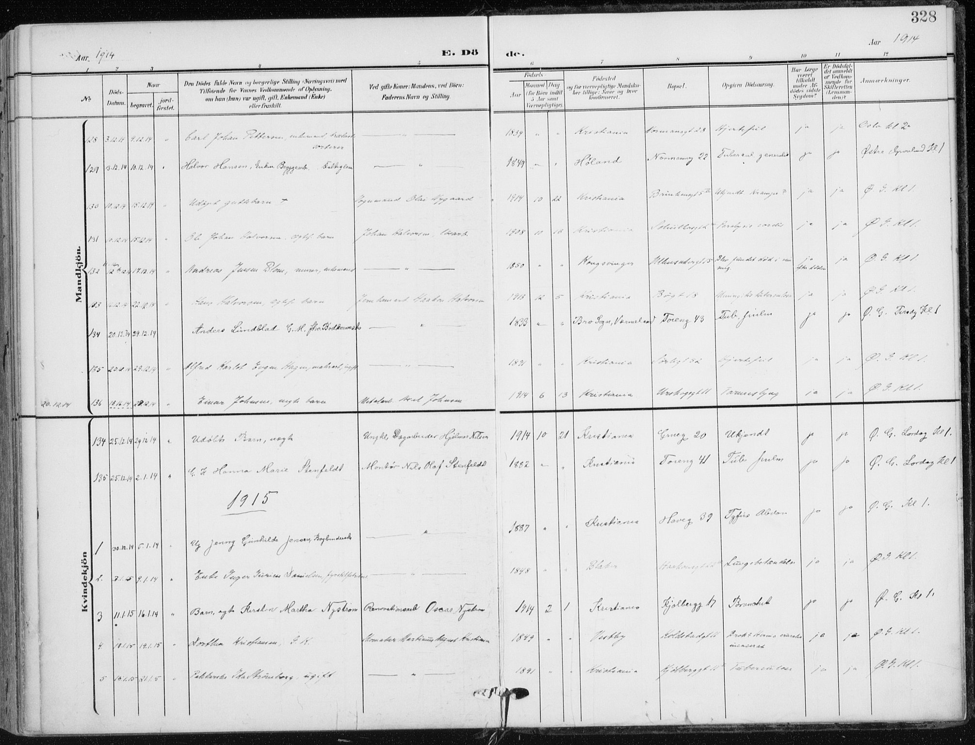 Kampen prestekontor Kirkebøker, SAO/A-10853/F/Fa/L0011: Parish register (official) no. I 11, 1907-1917, p. 328