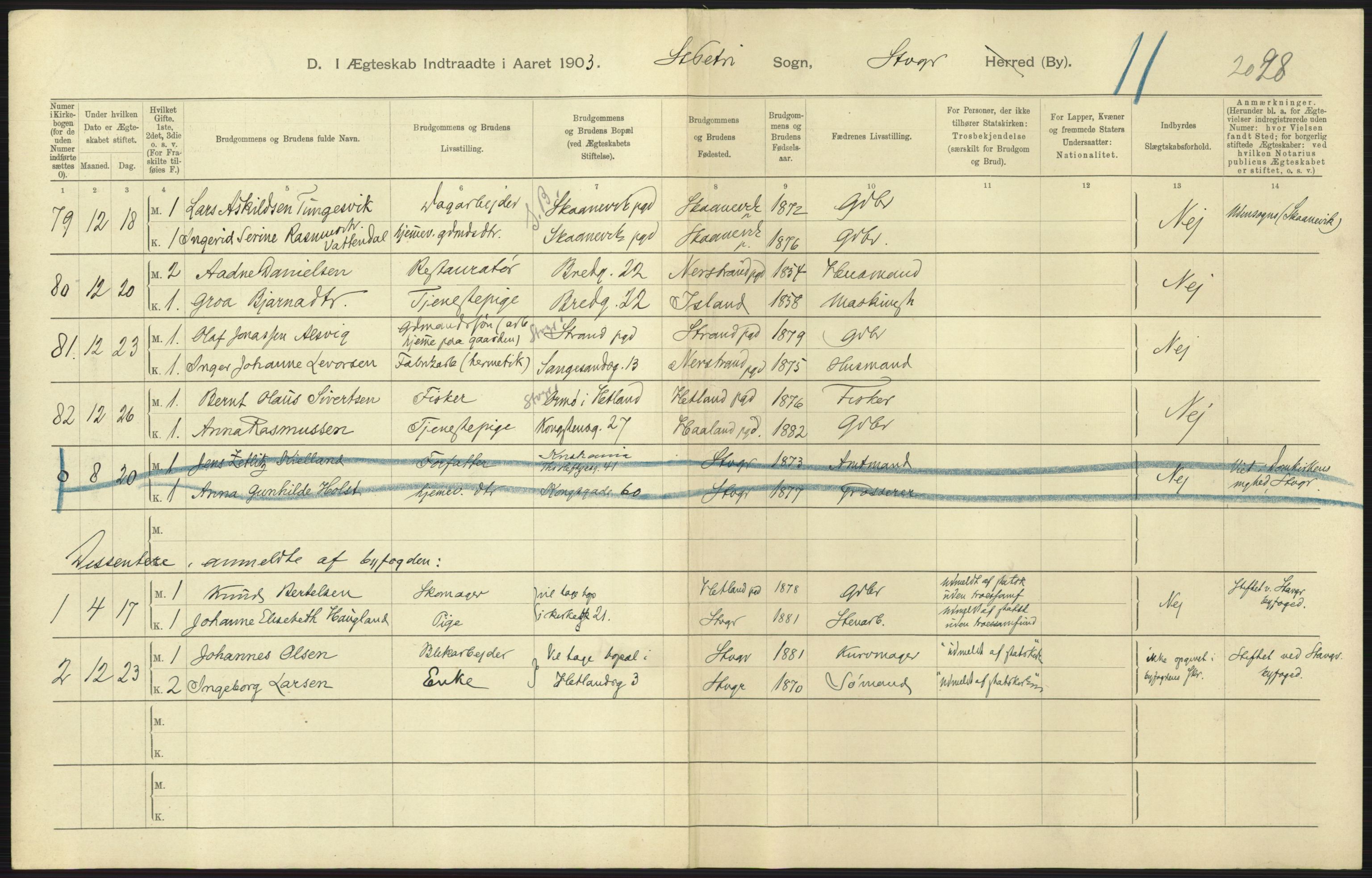 Statistisk sentralbyrå, Sosiodemografiske emner, Befolkning, AV/RA-S-2228/D/Df/Dfa/Dfaa/L0012: Stavanger amt: Fødte, gifte, døde, 1903, p. 617