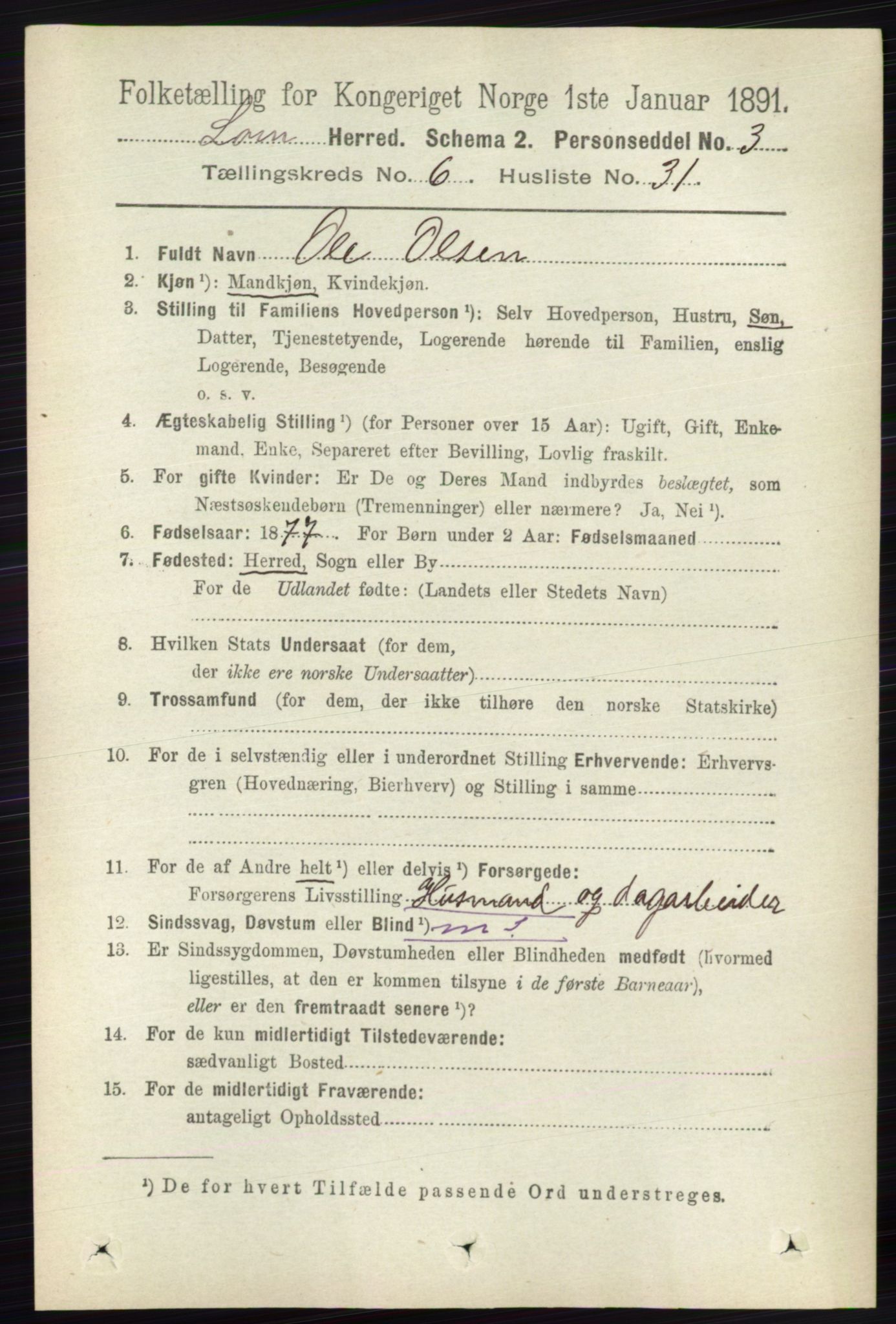 RA, 1891 census for 0514 Lom, 1891, p. 2573