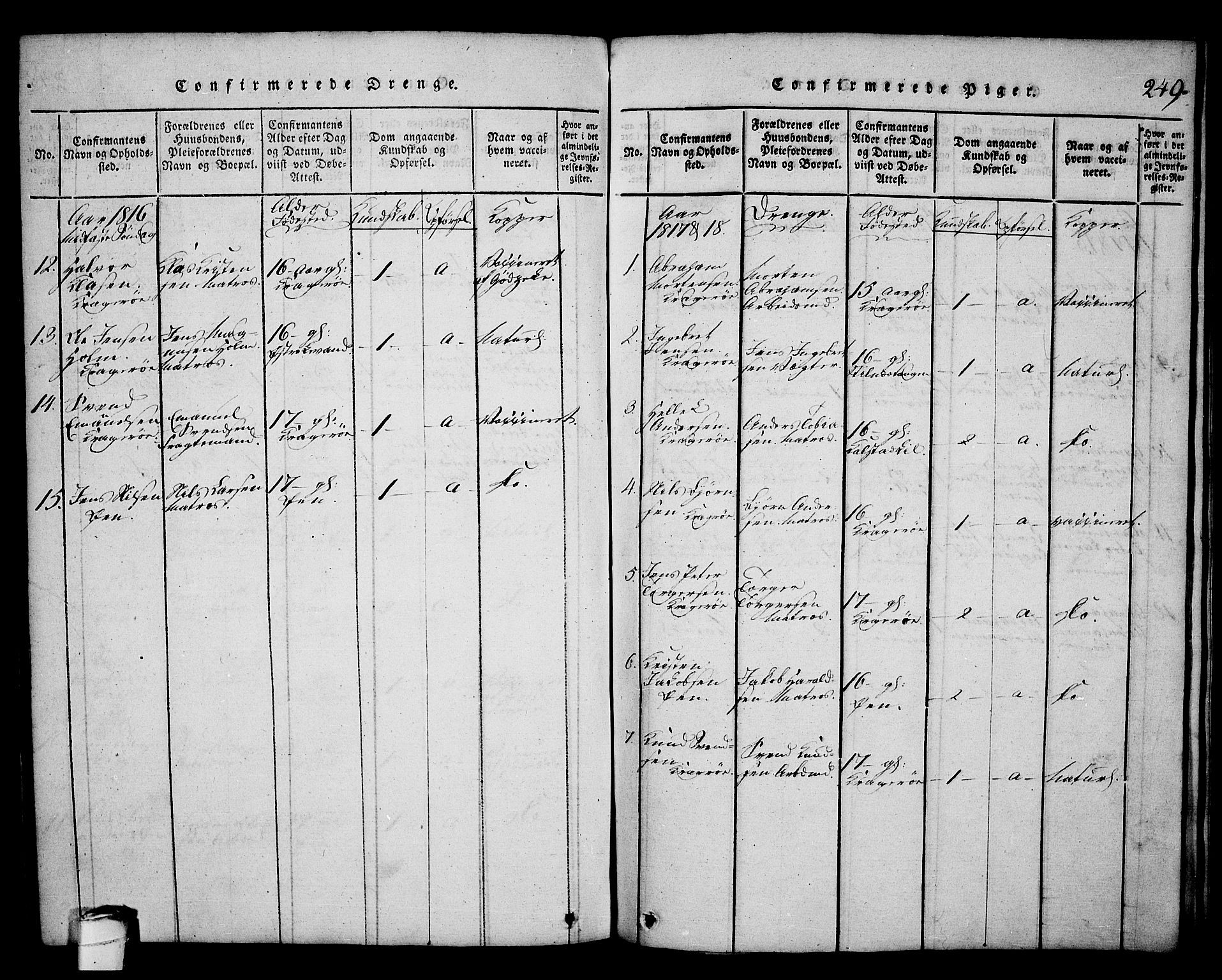 Kragerø kirkebøker, SAKO/A-278/G/Ga/L0002: Parish register (copy) no. 2, 1814-1831, p. 249