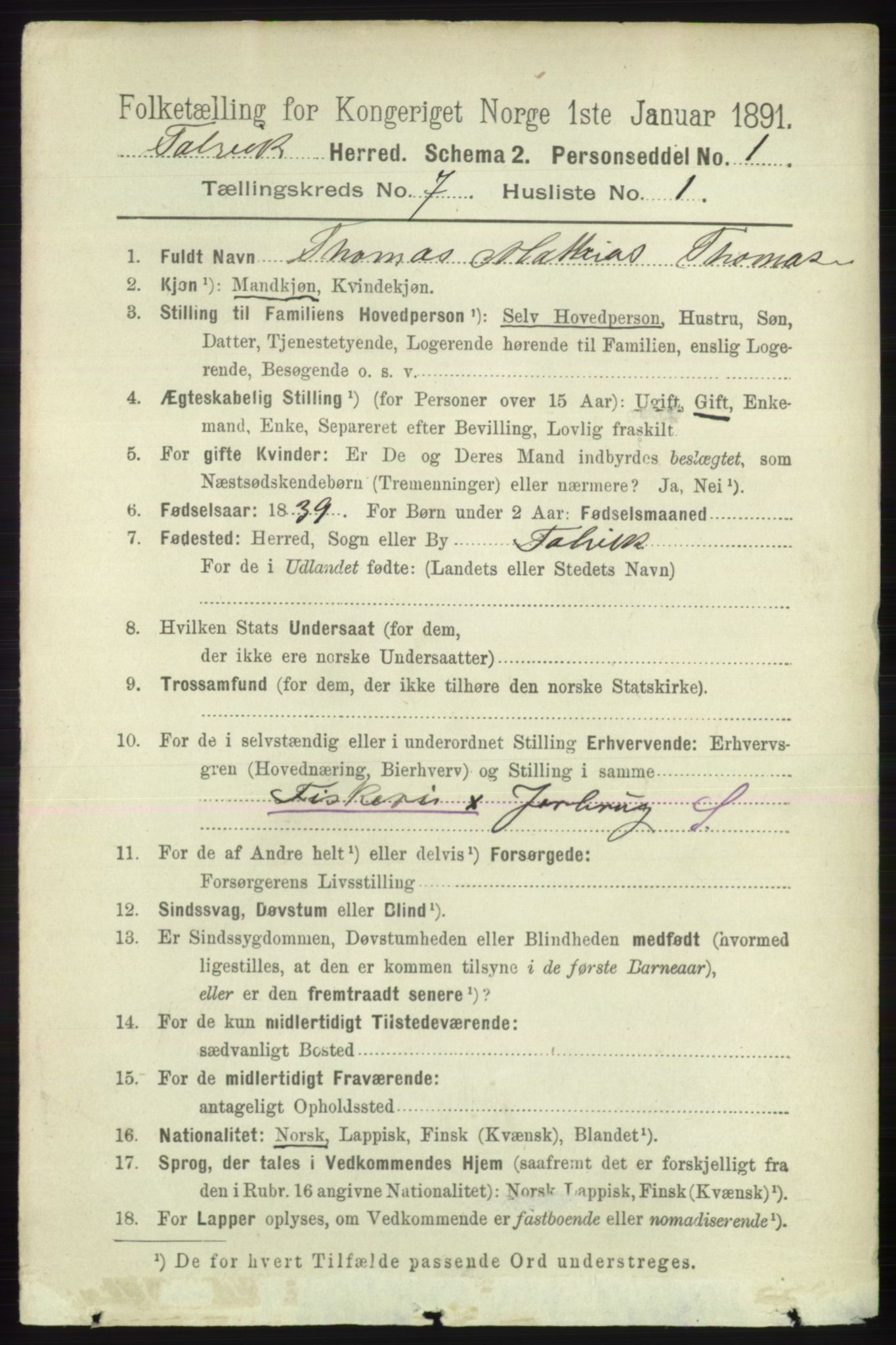 RA, 1891 census for 2013 Talvik, 1891, p. 1973