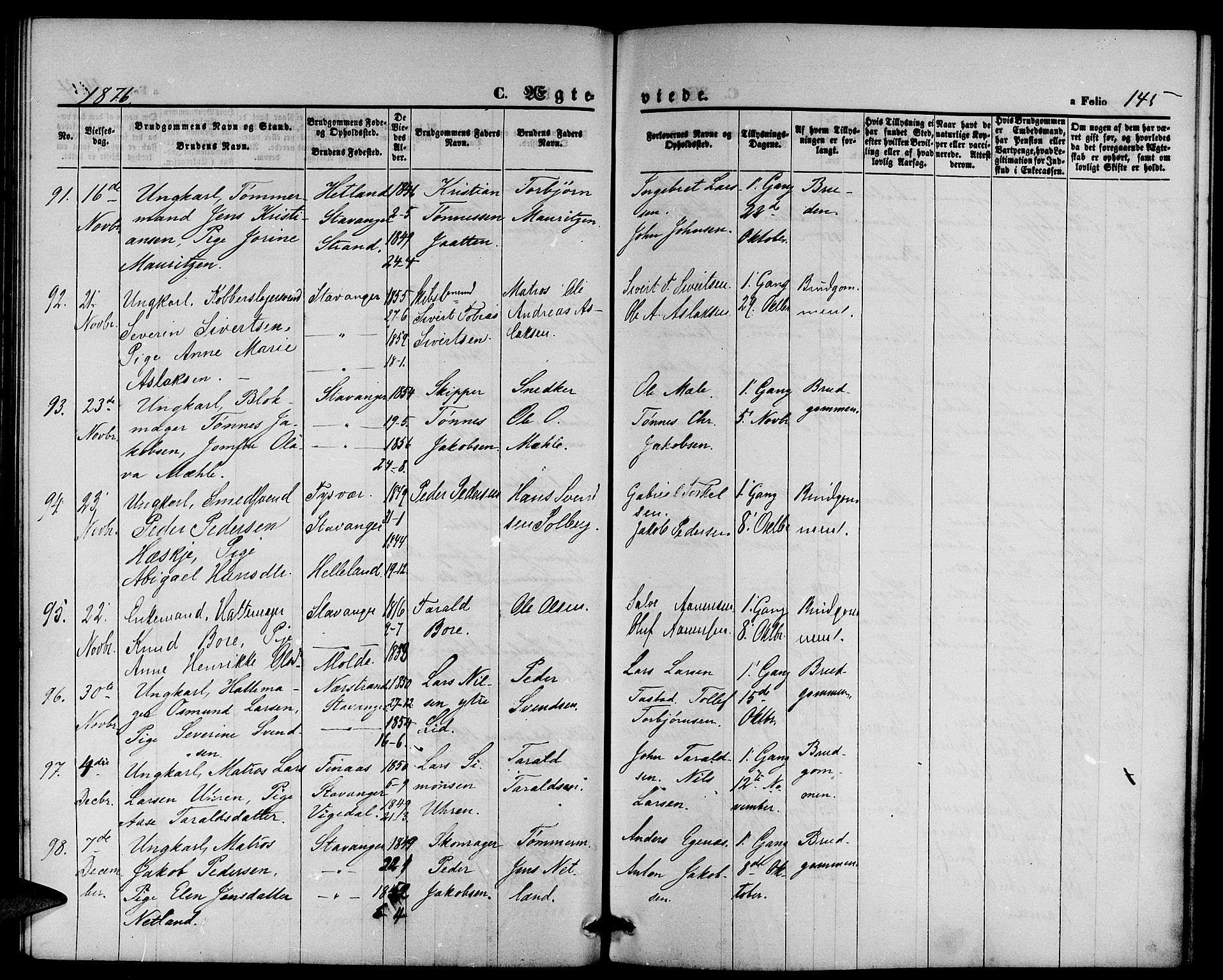 St. Petri sokneprestkontor, AV/SAST-A-101813/001/30/30BB/L0002: Parish register (copy) no. B 2, 1865-1885, p. 145