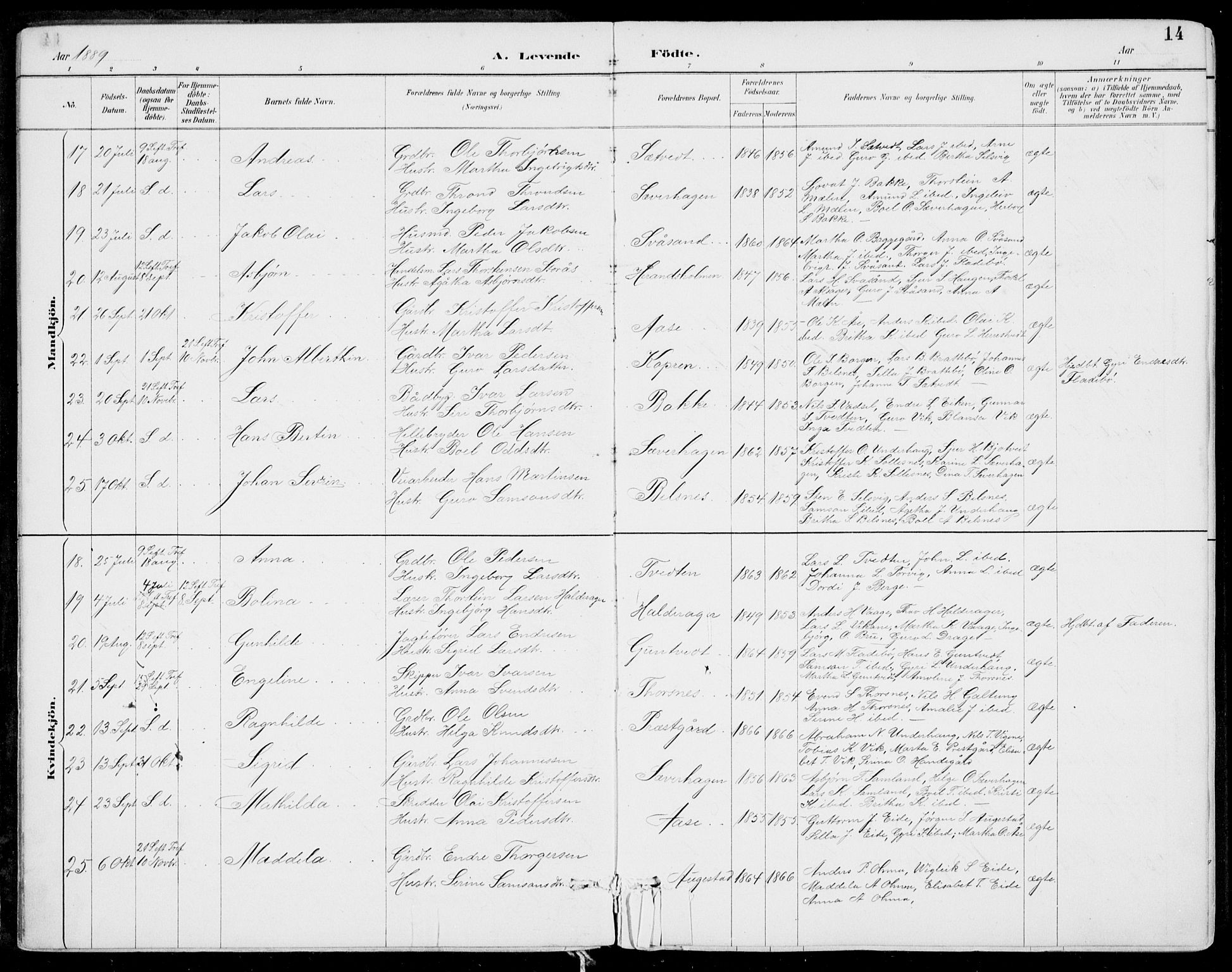 Strandebarm sokneprestembete, SAB/A-78401/H/Haa: Parish register (official) no. E  1, 1886-1908, p. 14