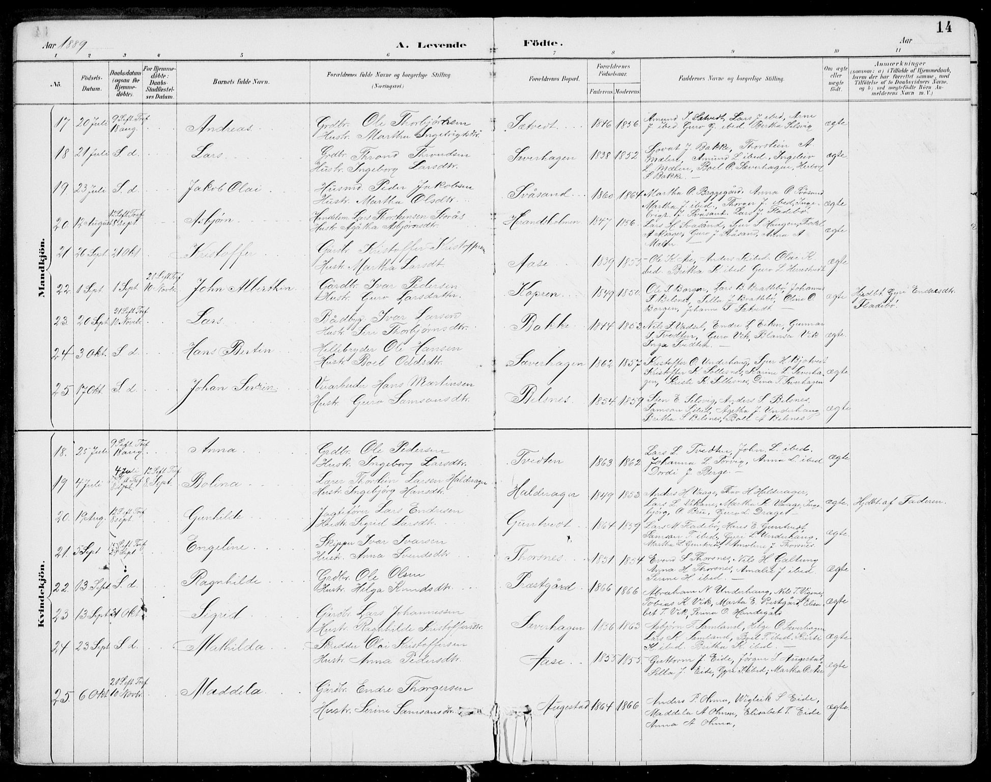 Strandebarm sokneprestembete, AV/SAB-A-78401/H/Haa: Parish register (official) no. E  1, 1886-1908, p. 14