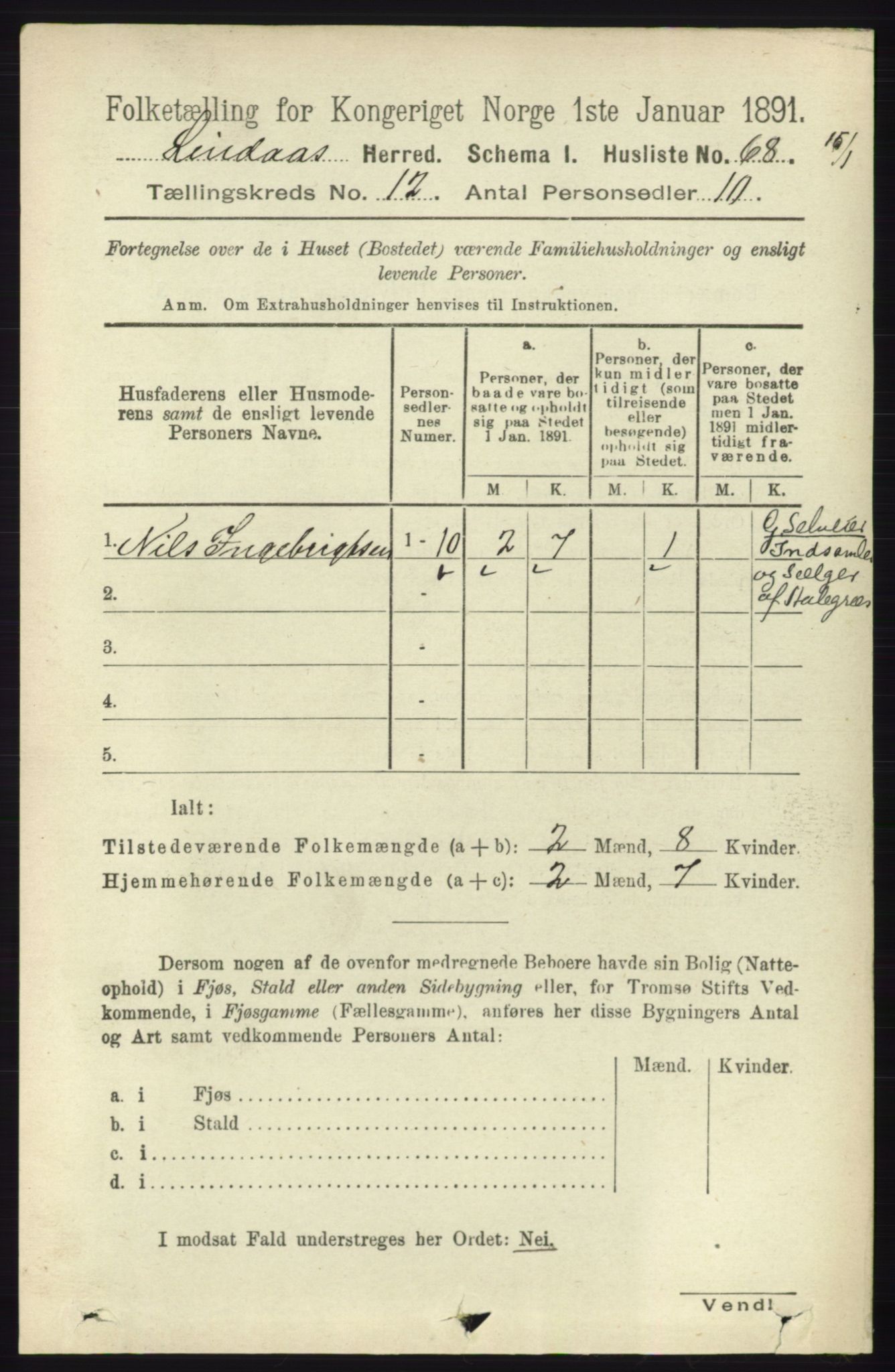 RA, 1891 census for 1263 Lindås, 1891, p. 4035
