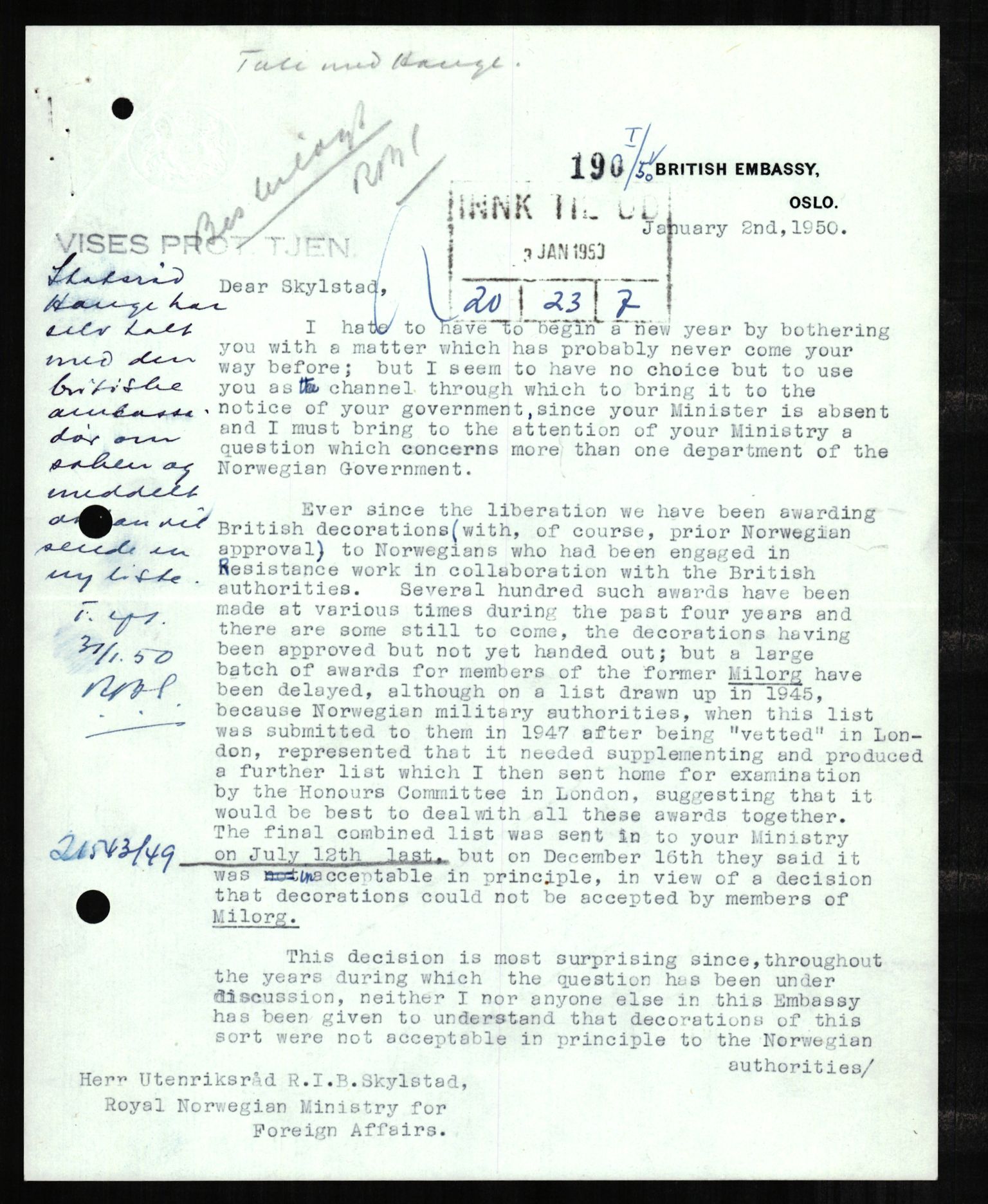 Utenriksdepartementet, AV/RA-S-2259, 1950-1959, p. 3