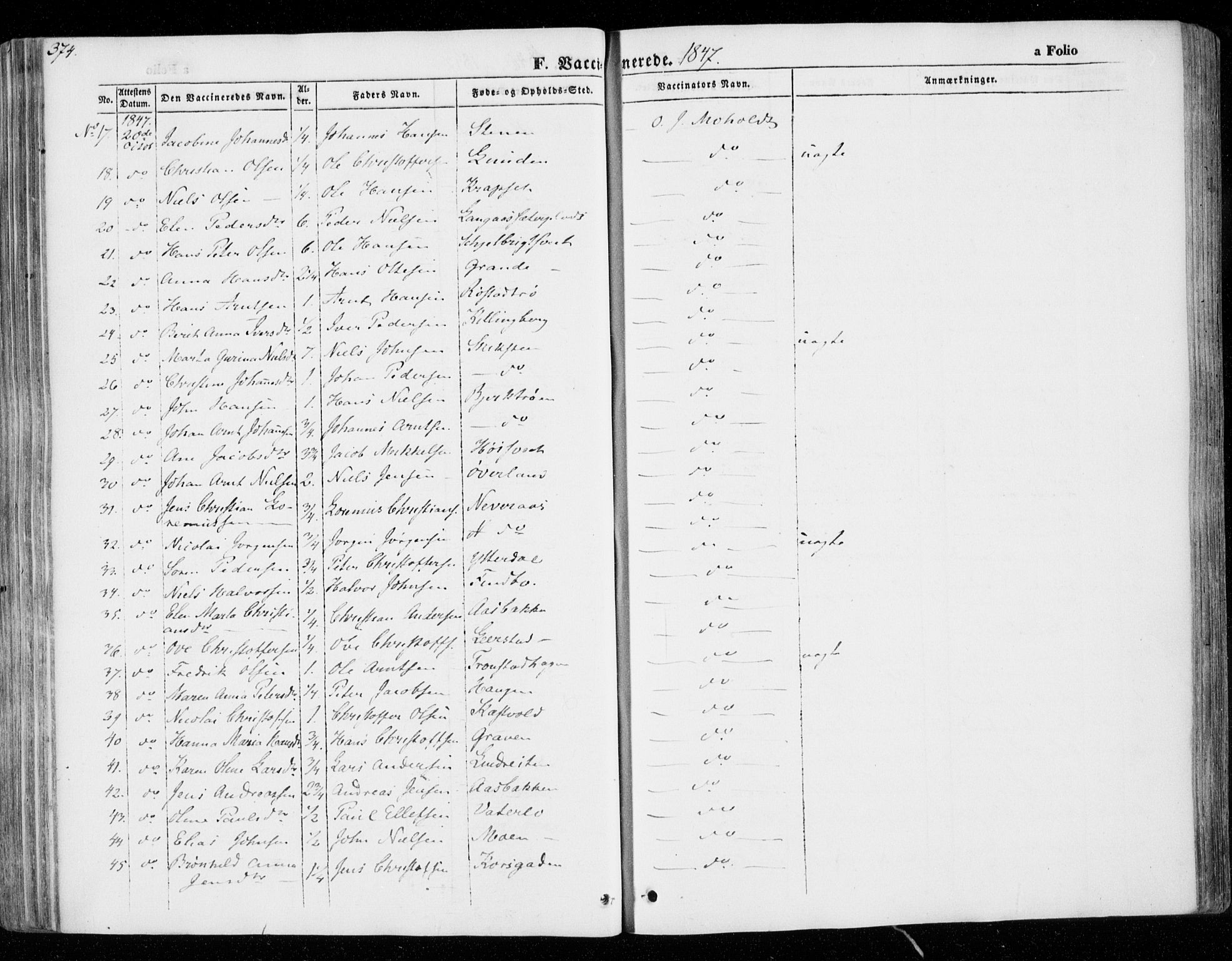 Ministerialprotokoller, klokkerbøker og fødselsregistre - Nord-Trøndelag, SAT/A-1458/701/L0007: Parish register (official) no. 701A07 /1, 1842-1854, p. 374