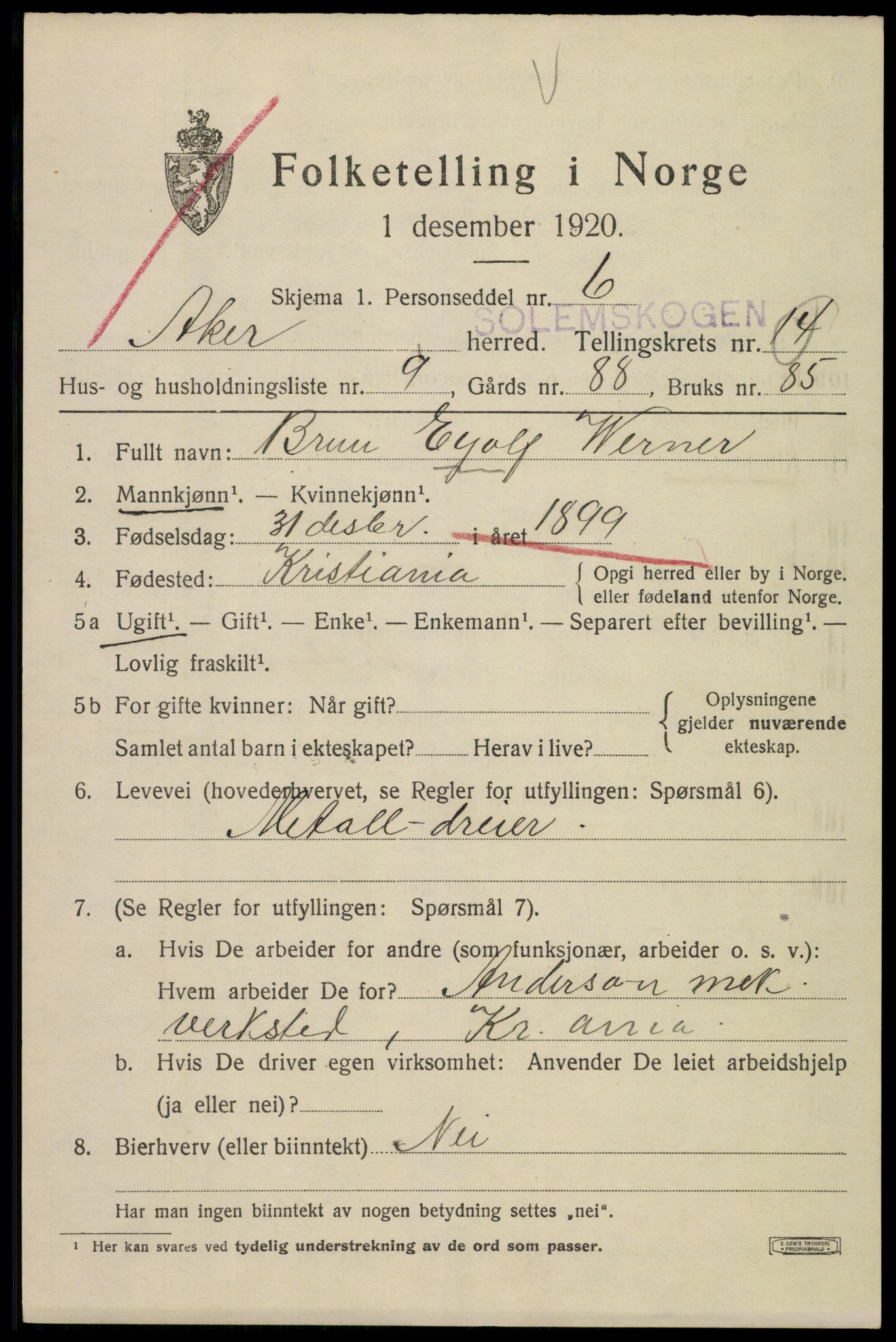 SAO, 1920 census for Aker, 1920, p. 85892