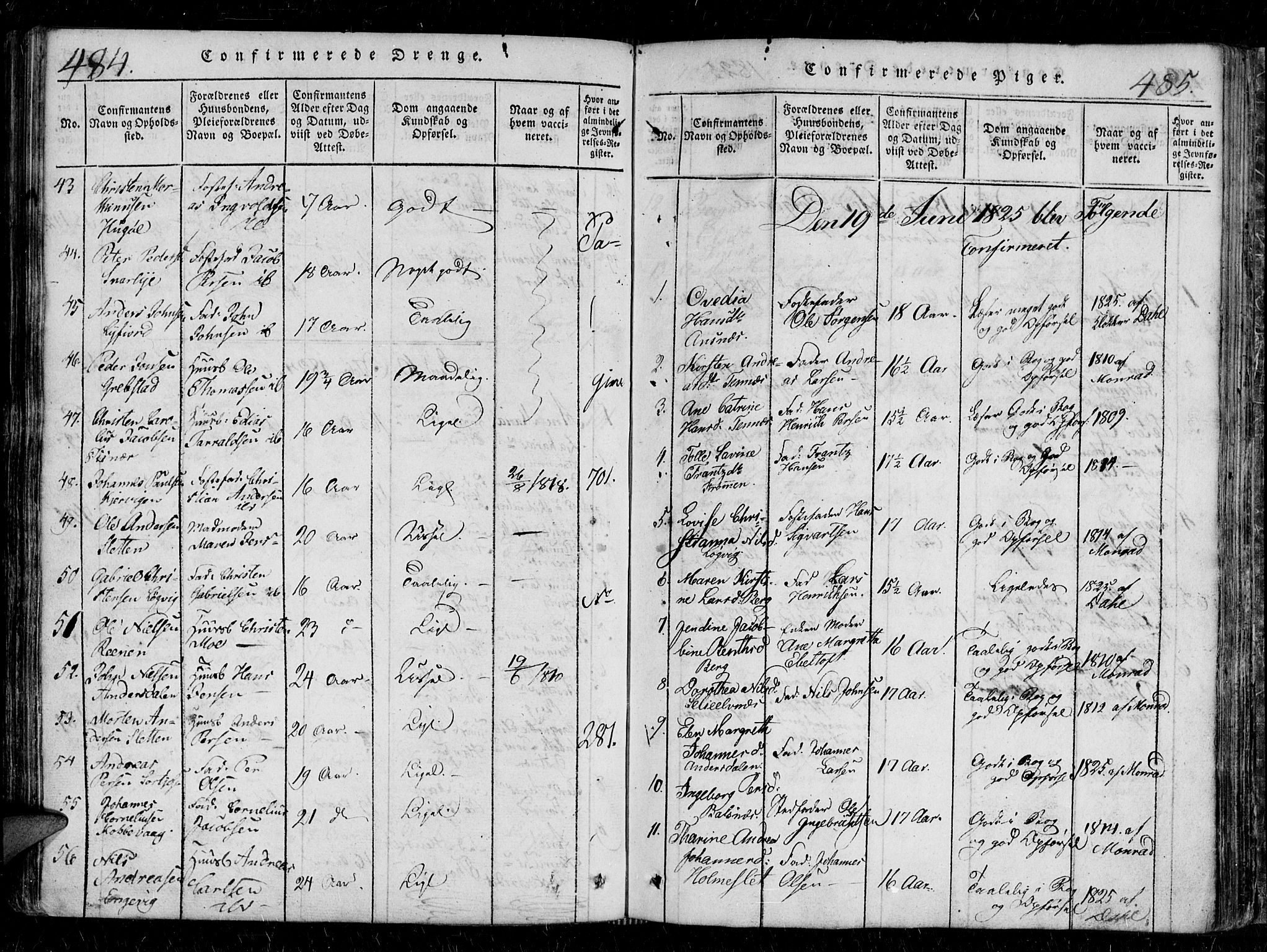 Tromsø sokneprestkontor/stiftsprosti/domprosti, SATØ/S-1343/G/Gb/L0001klokker: Parish register (copy) no. 1, 1821-1833, p. 484-485