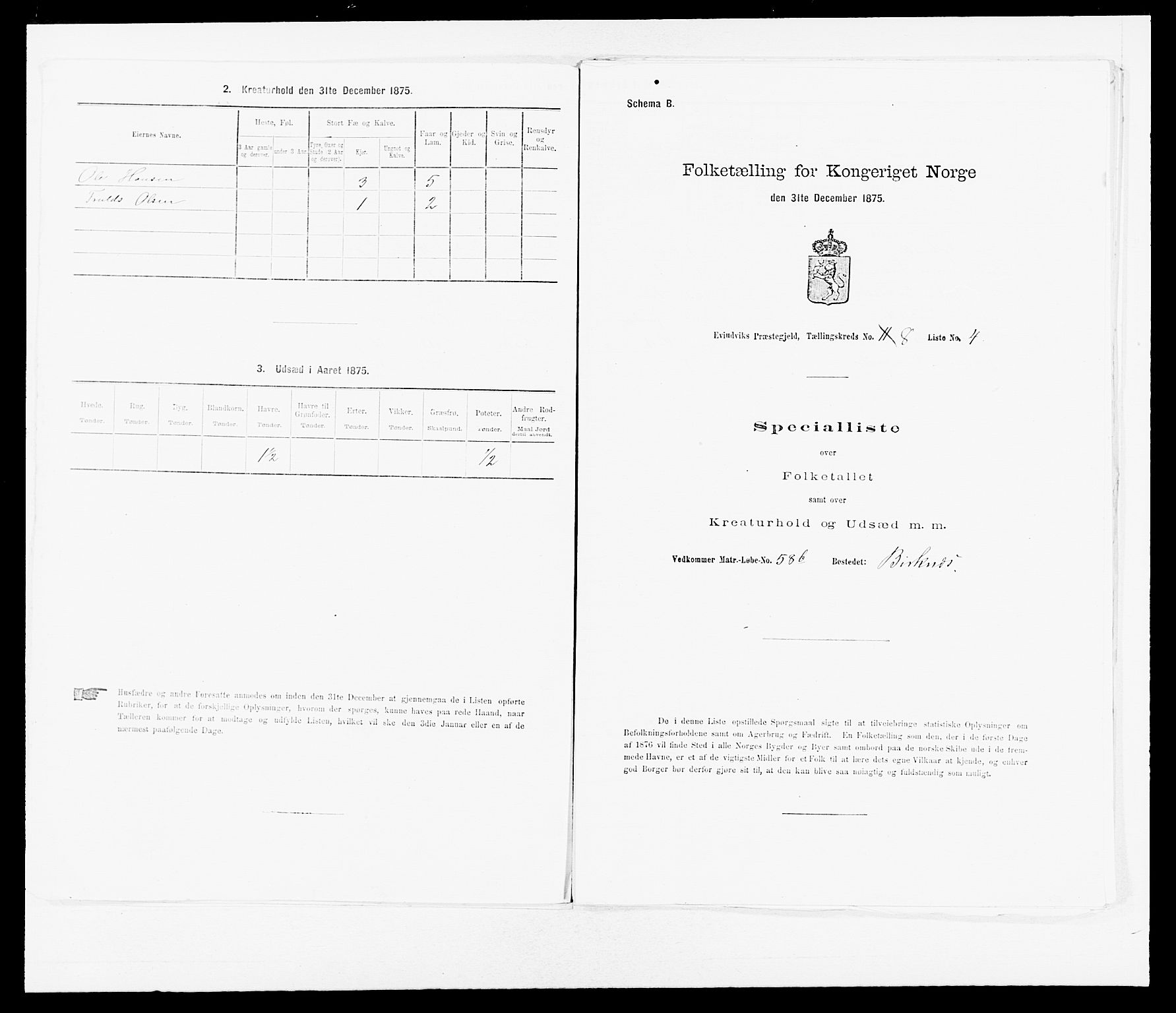 SAB, 1875 census for 1411P Eivindvik, 1875, p. 711