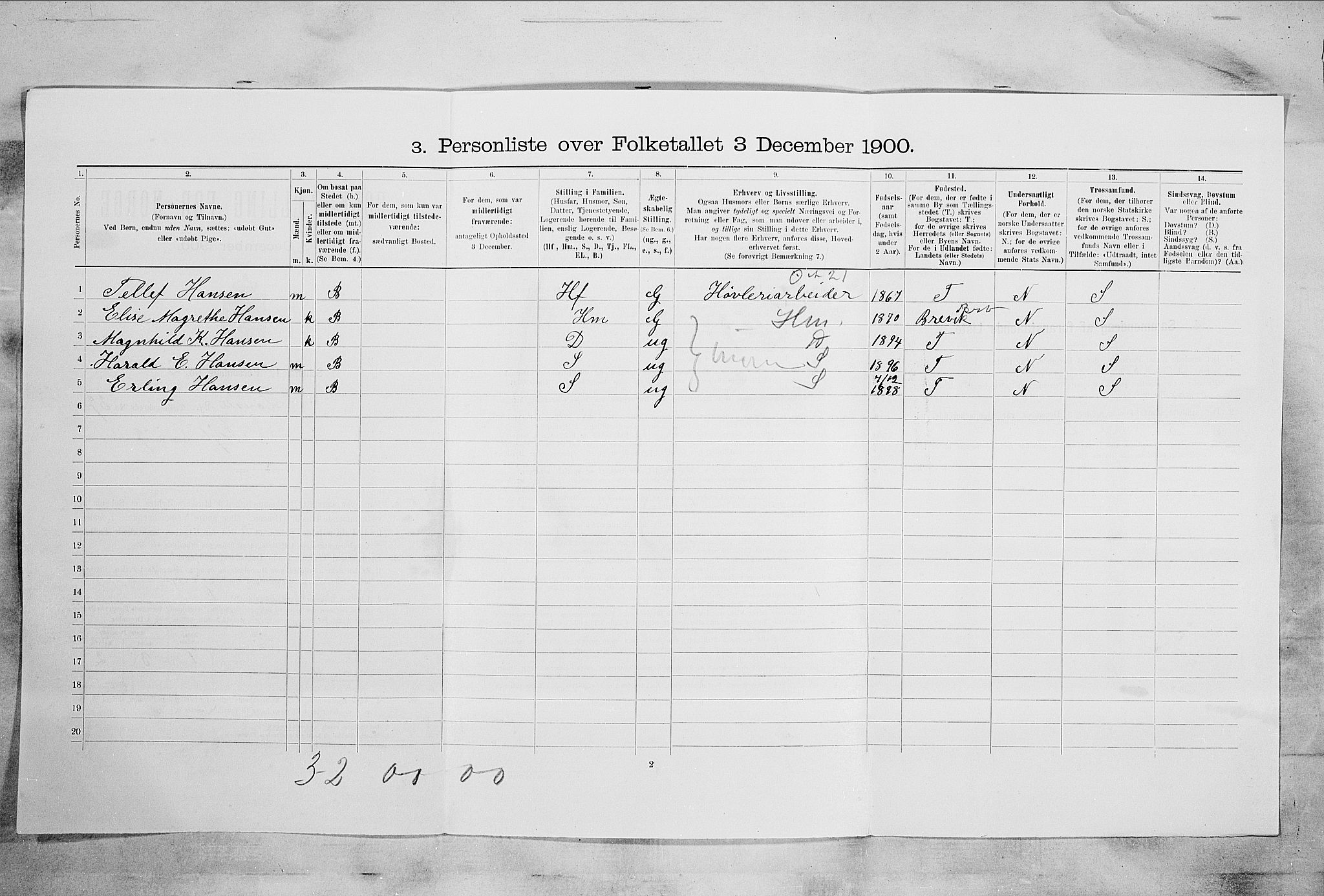 RA, 1900 census for Larvik, 1900, p. 5221