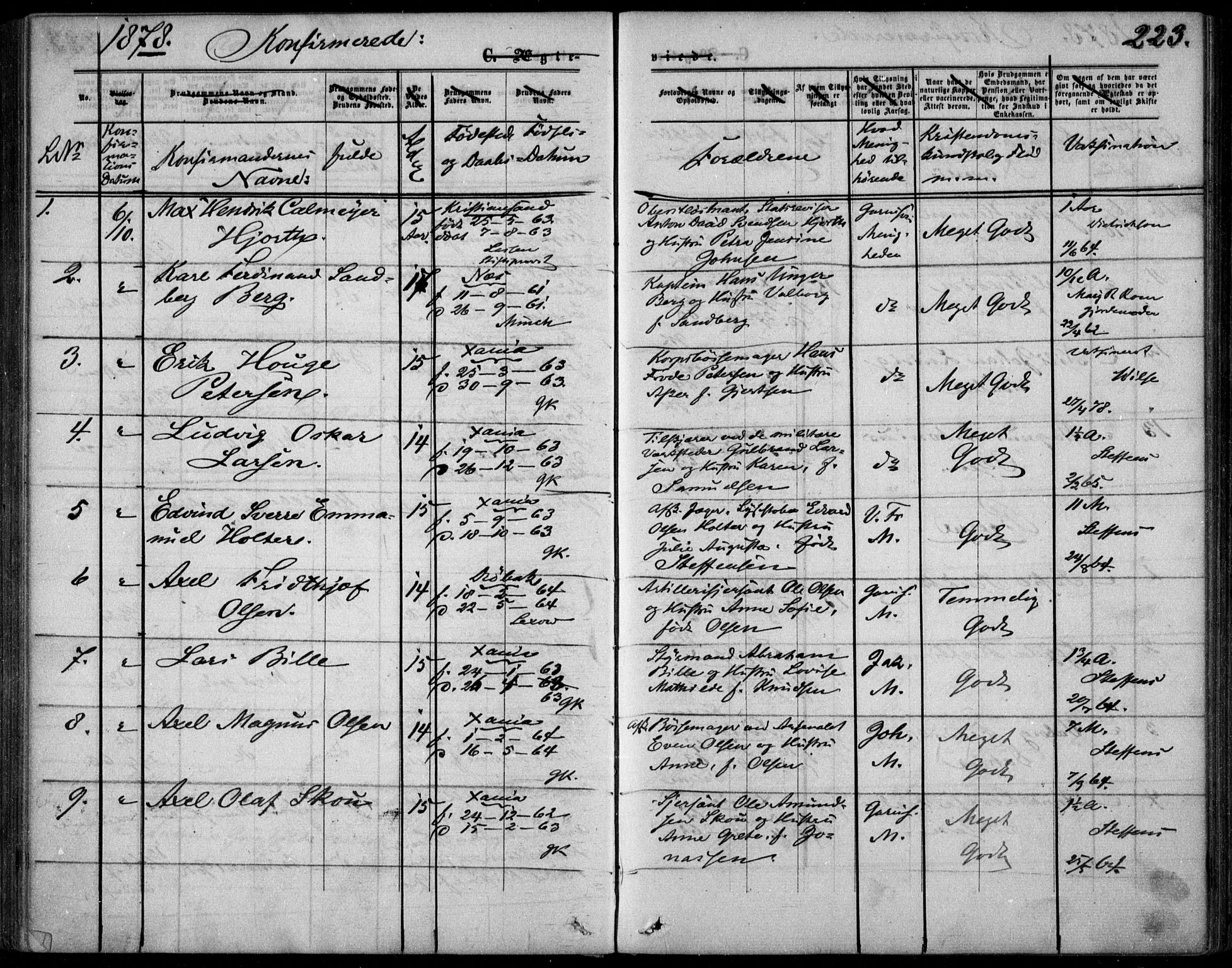 Garnisonsmenigheten Kirkebøker, AV/SAO-A-10846/F/Fa/L0011: Parish register (official) no. 11, 1870-1880, p. 223