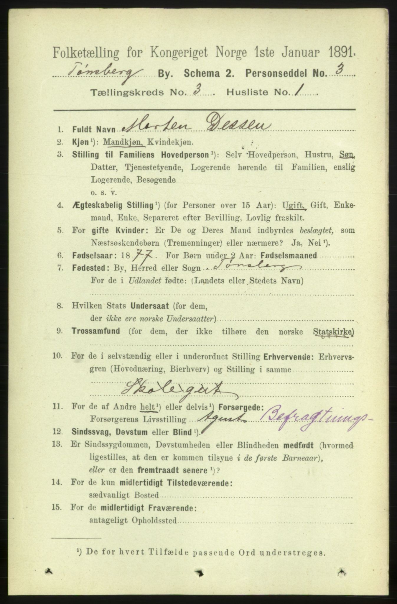 RA, 1891 census for 0705 Tønsberg, 1891, p. 1677