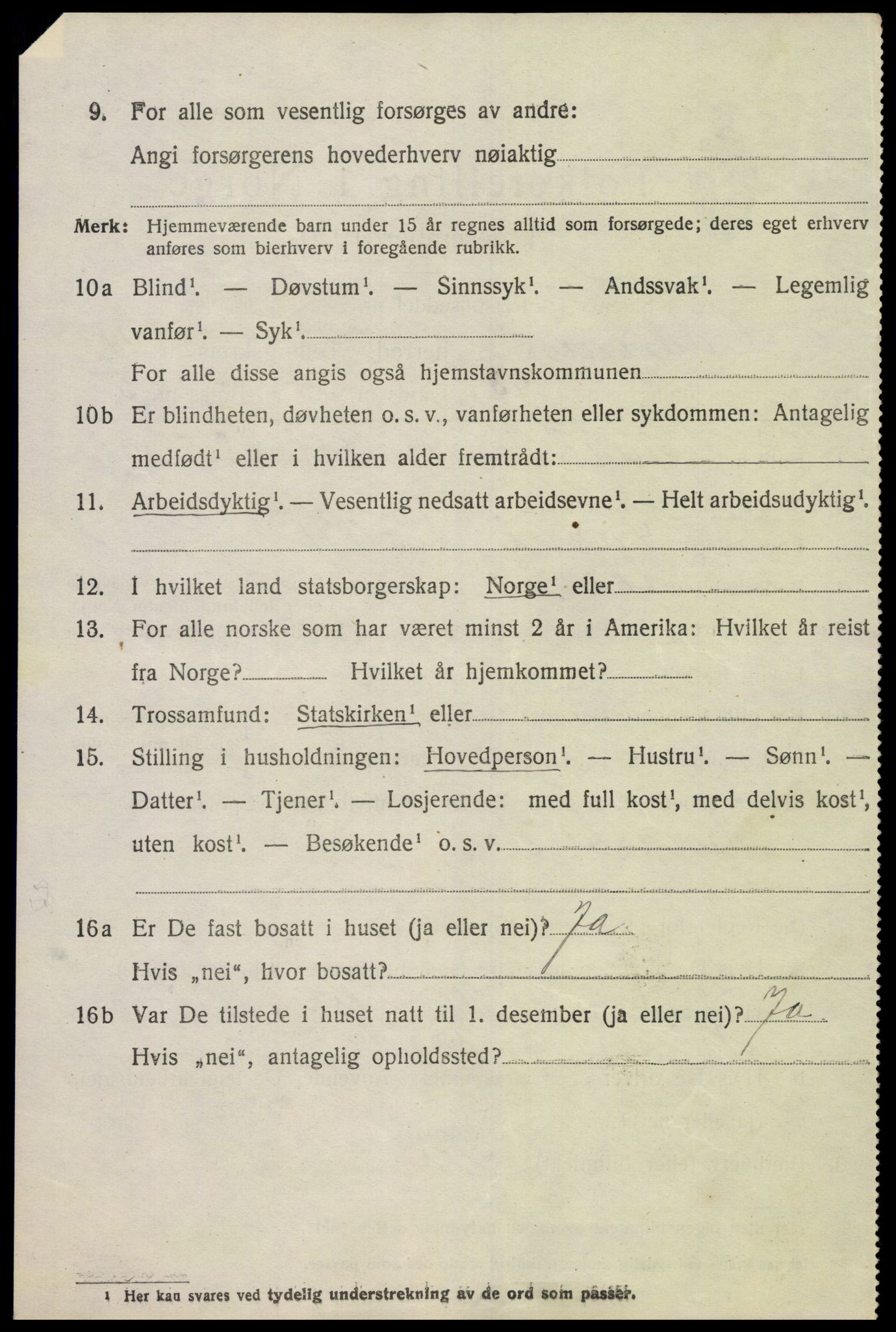 SAK, 1920 census for Oddernes, 1920, p. 8964