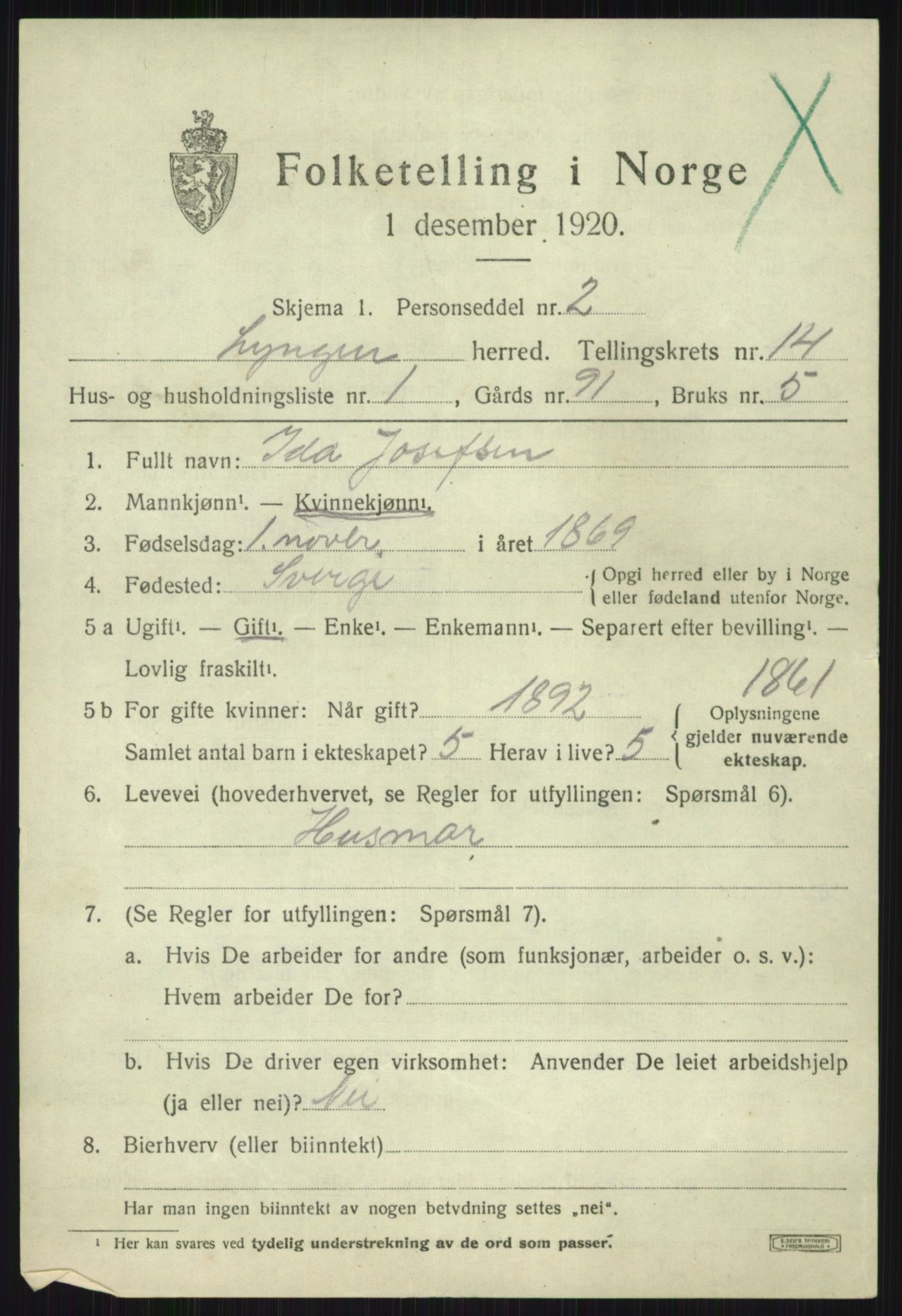 SATØ, 1920 census for Lyngen, 1920, p. 11493