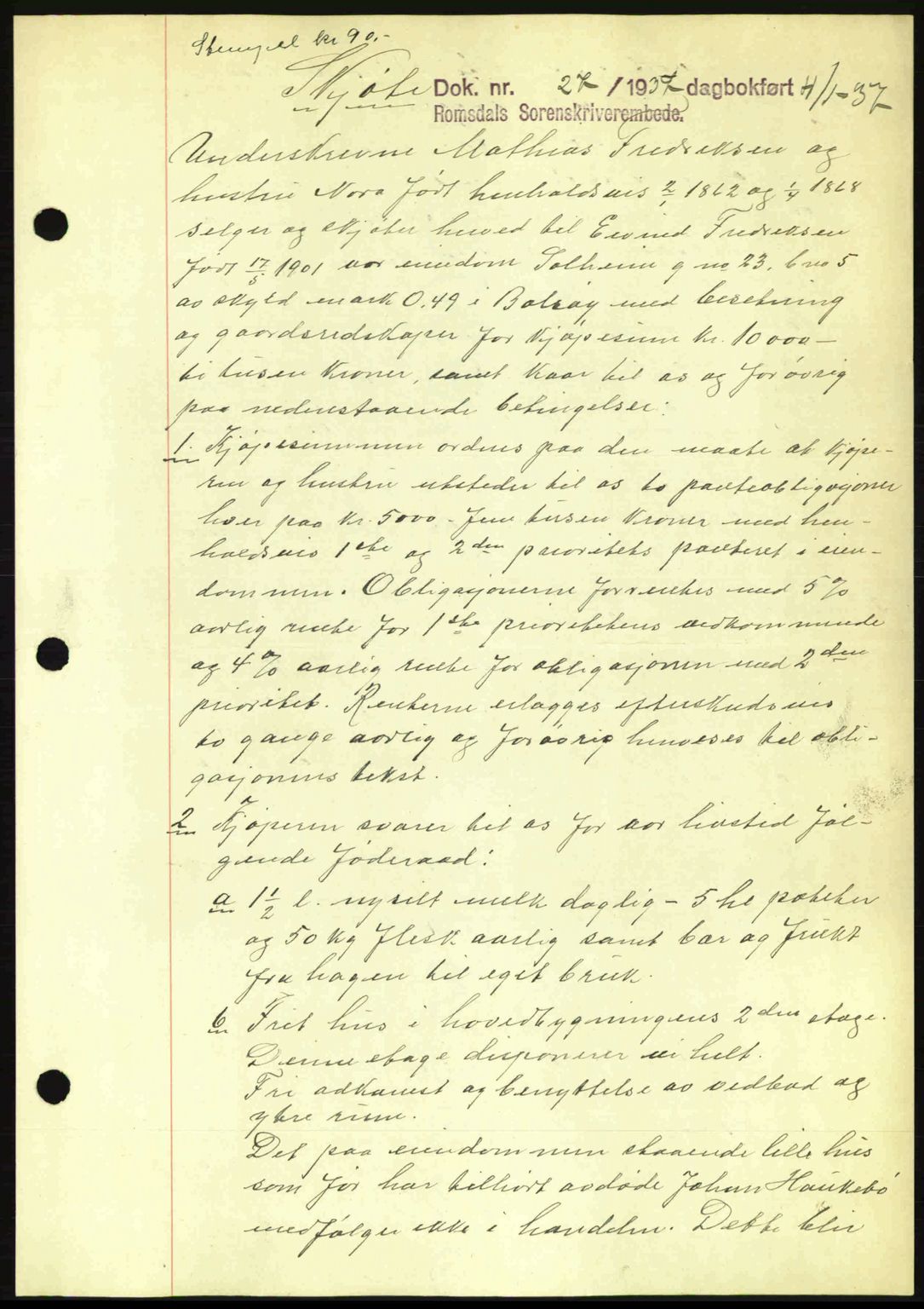 Romsdal sorenskriveri, SAT/A-4149/1/2/2C: Mortgage book no. A2, 1936-1937, Diary no: : 27/1937
