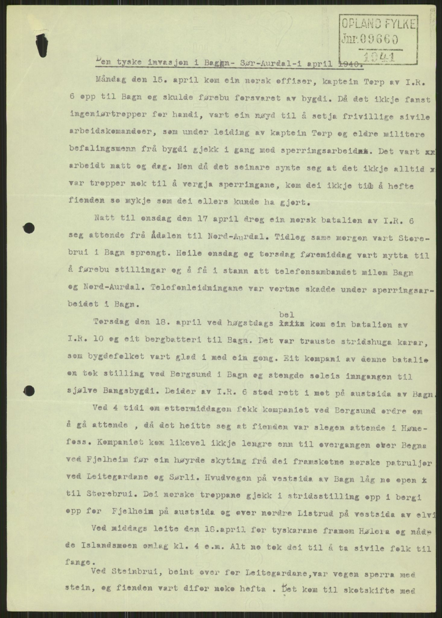 Forsvaret, Forsvarets krigshistoriske avdeling, AV/RA-RAFA-2017/Y/Ya/L0014: II-C-11-31 - Fylkesmenn.  Rapporter om krigsbegivenhetene 1940., 1940, p. 208